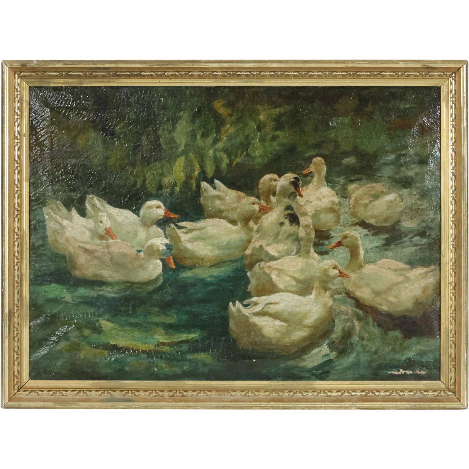 Alexander Koester, Circa 1910 Oil Painting on Canvas, Grouping Ducks on Pond (1 of 12)