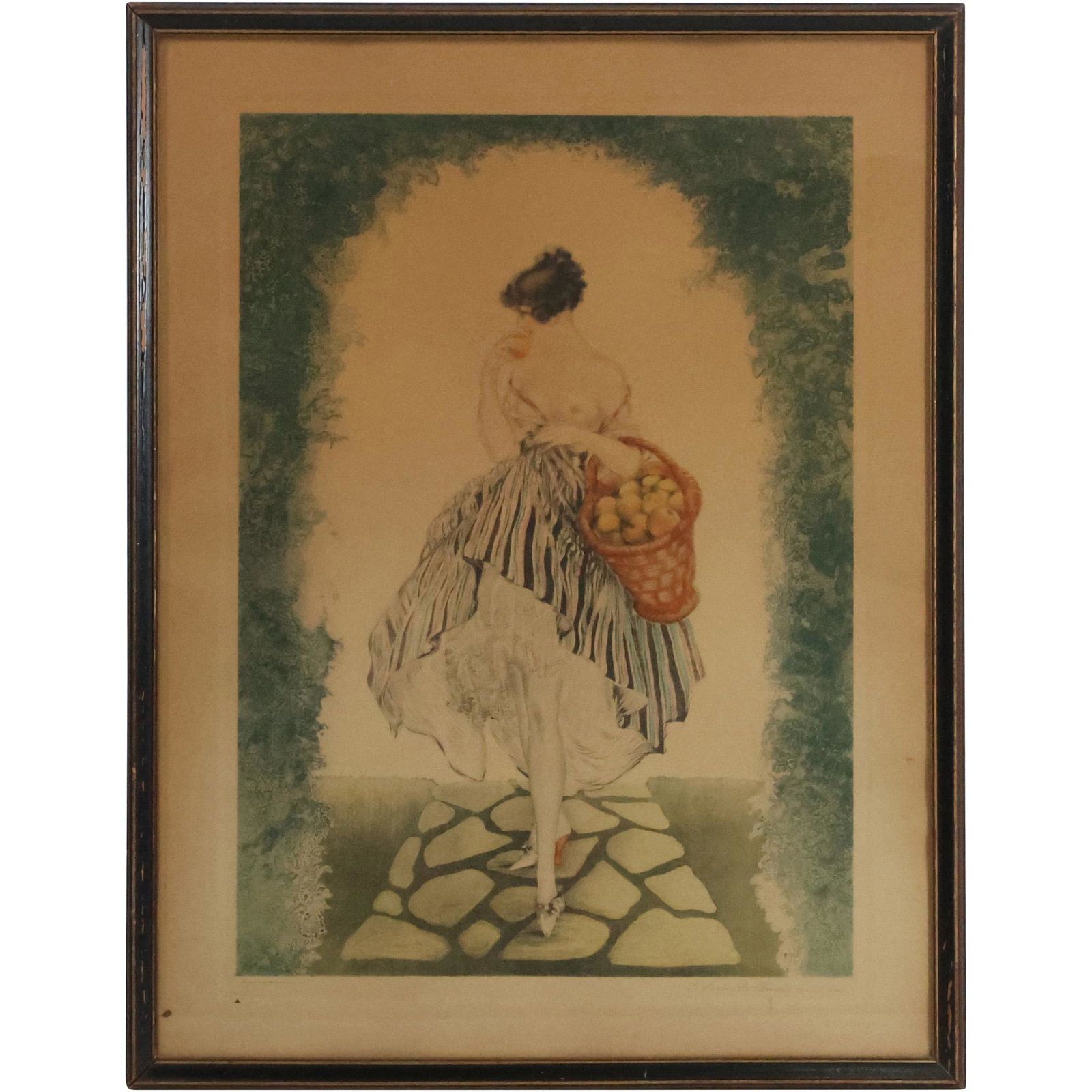 Louis Icart - La Panier De Pommes: Louis Icart - La Panier De Pommes. size: 24 x 18, 25.25 x 19.25 outside frame. Artist: Louis IcartTitle: La Panier De PommesEdition: From the rare limited editionPublisher: Morris and Bendien Inc. N.Y