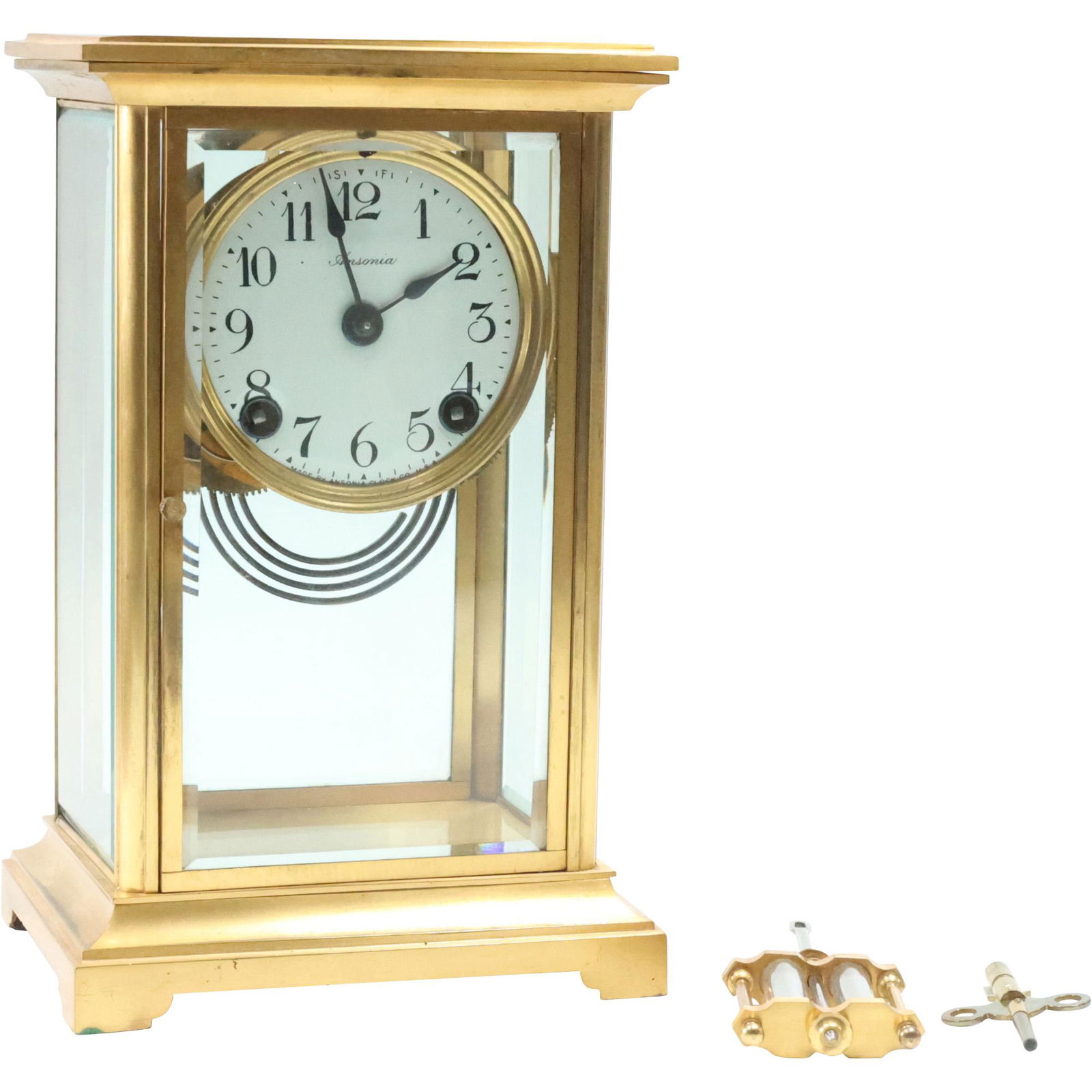 Ansonia Brass Crystal Regulator Clock with Key and Pendulum (1 of 13)