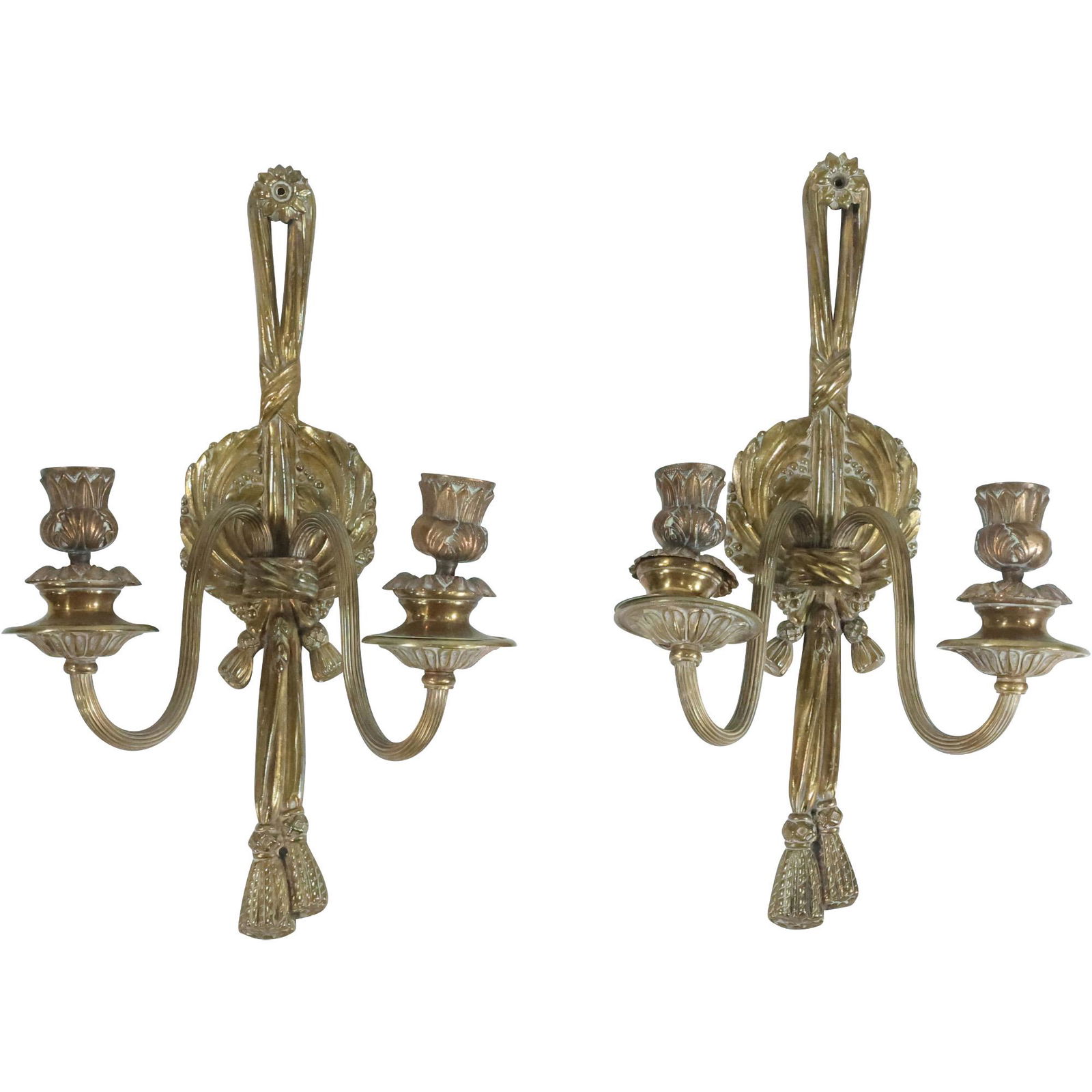 [2] French Cast Bronze Double Candle Light  Wall Sconces - Original Patina (1 of 17)
