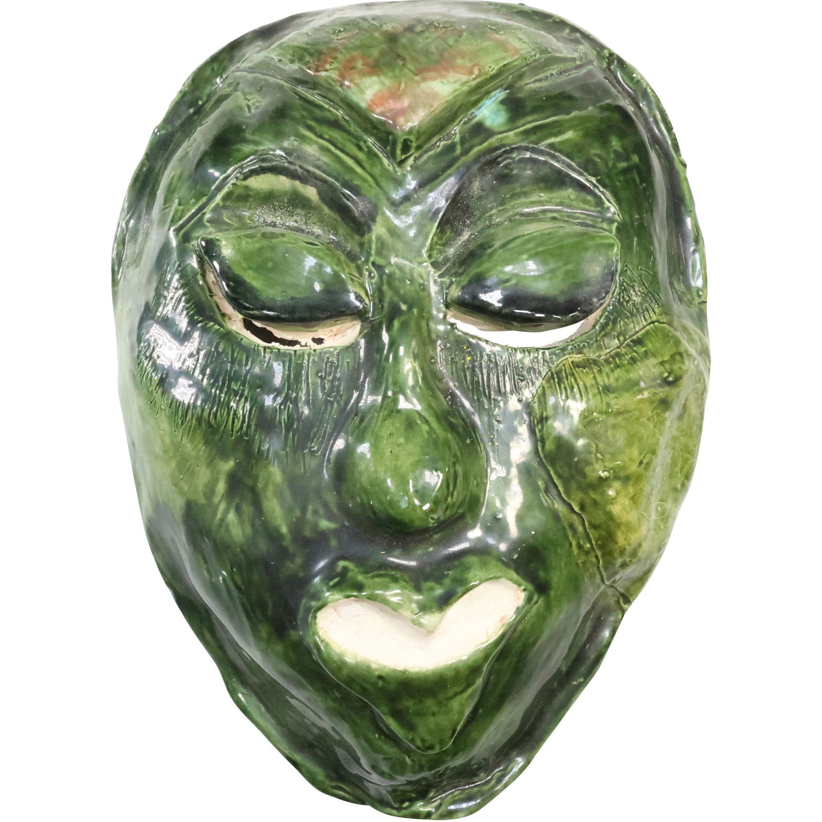 Signed K H , Green Glazed Ceramic Face Mask (1 of 11)