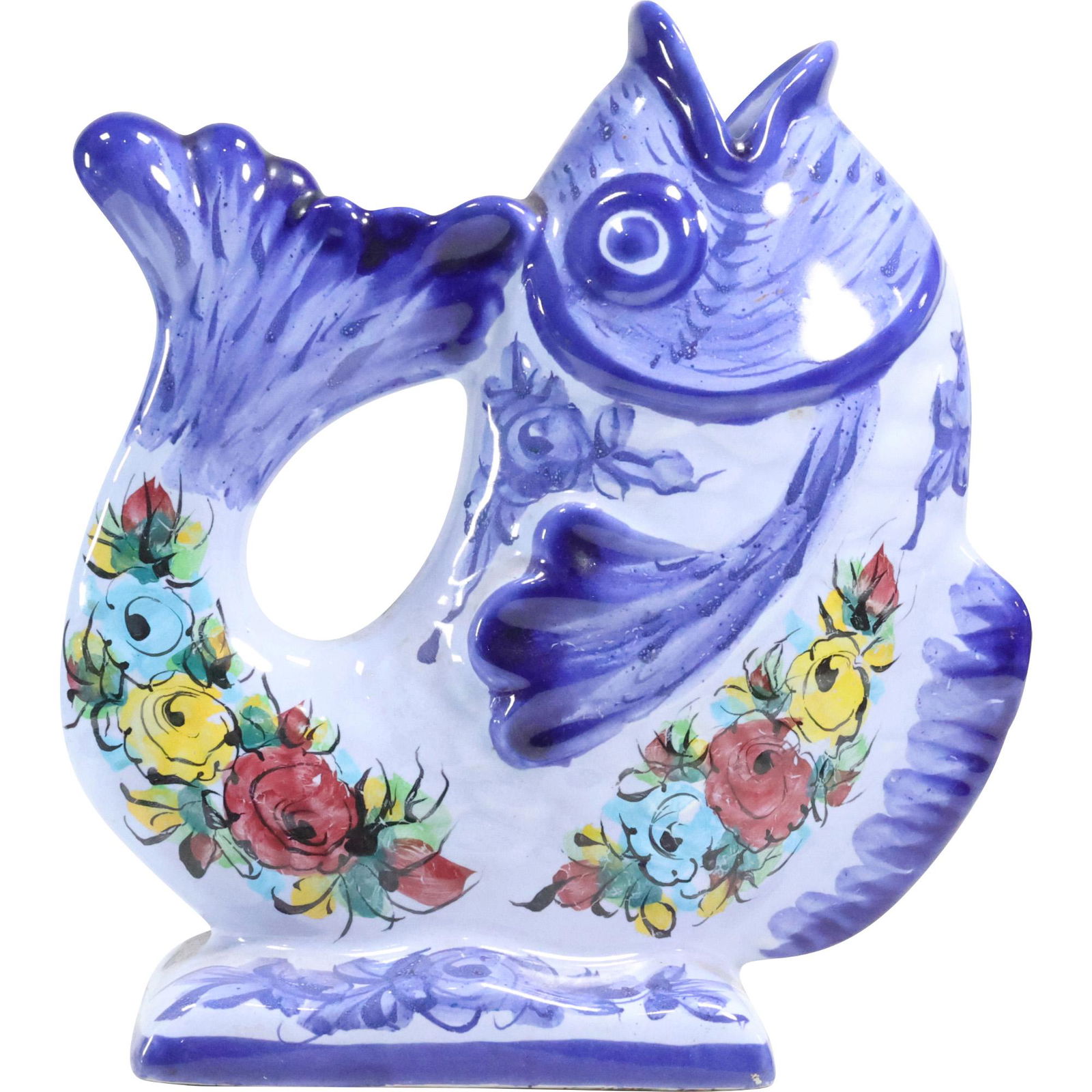 Made in Portugal, Hand Painted Blue and White Ceramic Fish Vase 10.25 inches height (1 of 15)