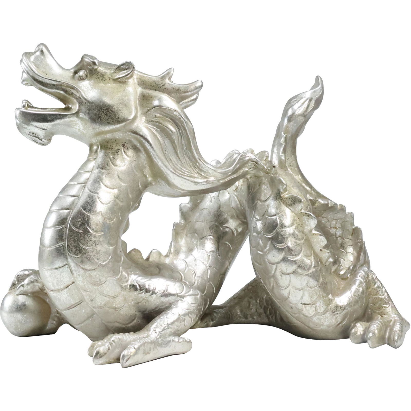 Silver Tone Dragon Decorative Figure Statue in Hard Composition 13 inches length (1 of 14)