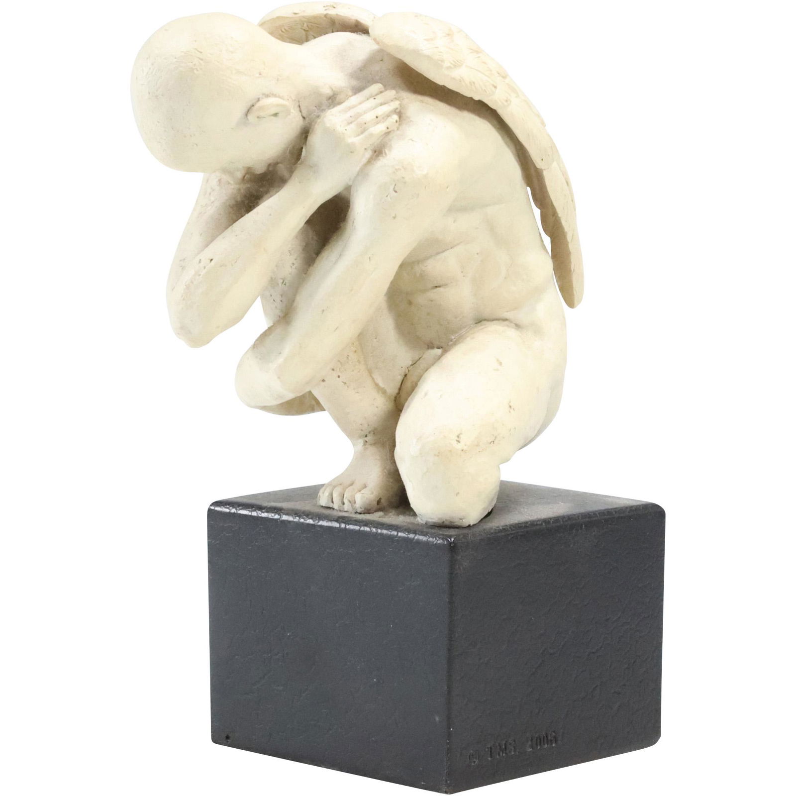 Croutched Male Angel with Wings Sculpture Mounted on Base in Hard Composition (1 of 13)