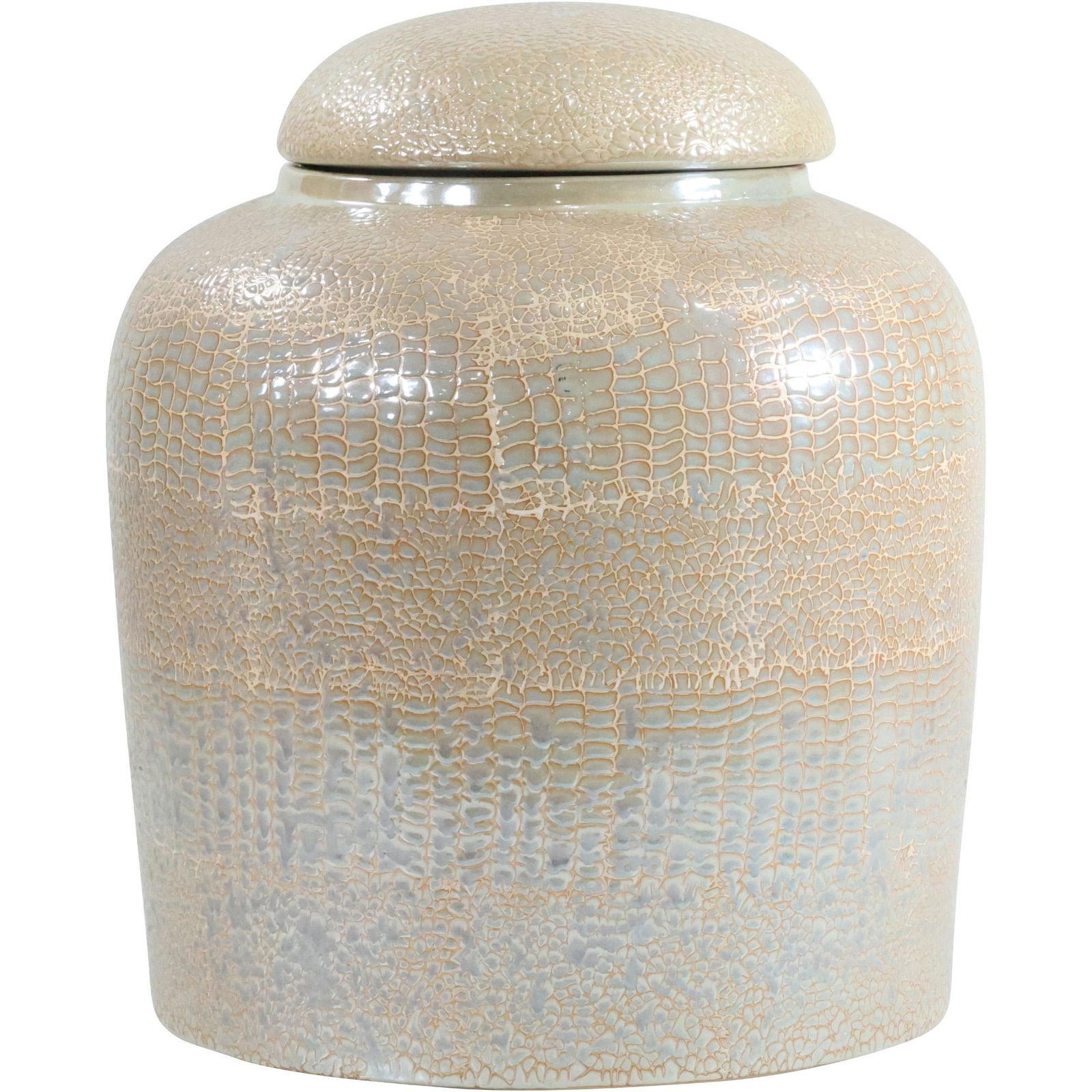 Large Ceramic Jar Container with Cover Alligator Glazed Finish 18 inches height (1 of 11)