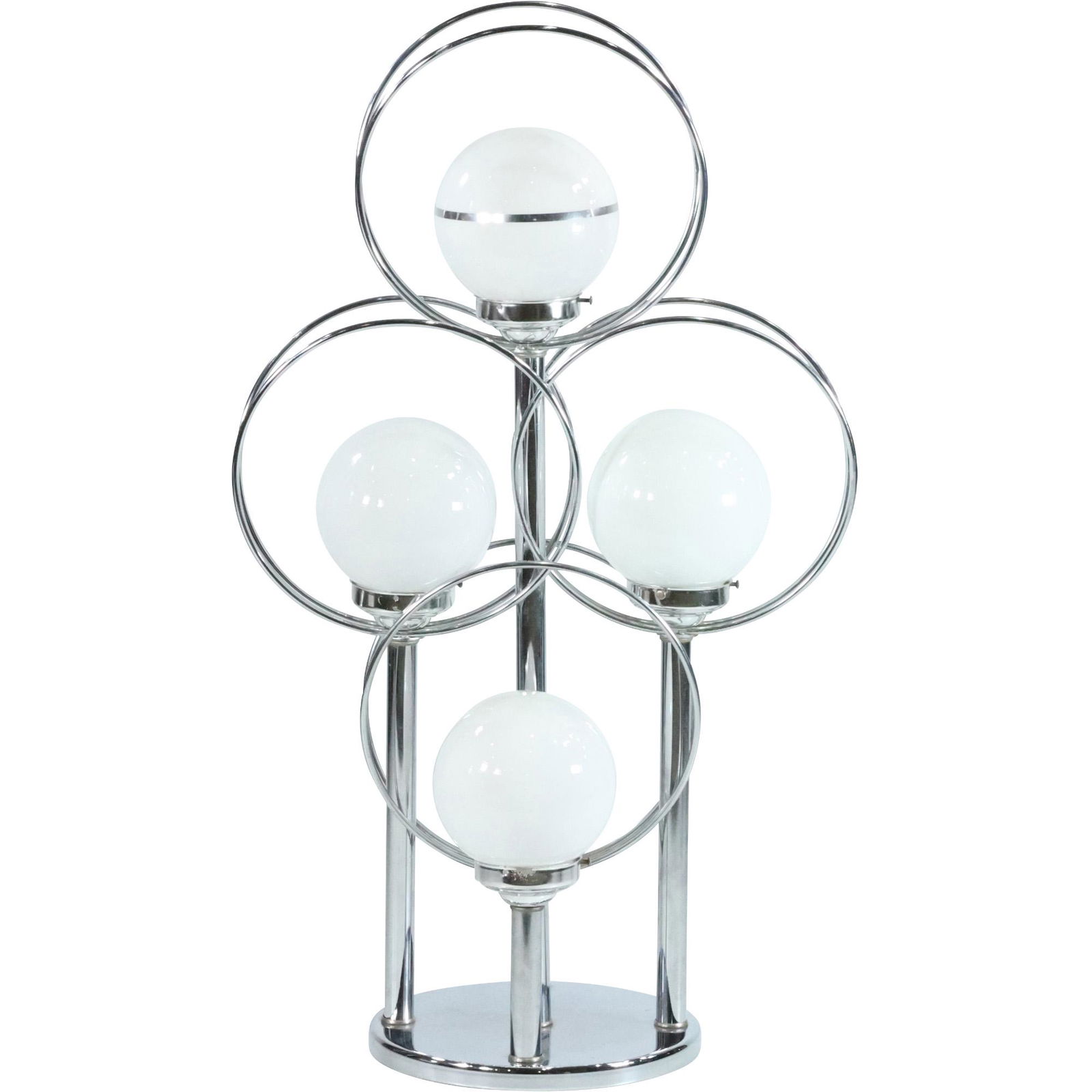 Mid-Century Modern CHROME 5 CIRCLES Metal Table Lamp with Glass Ball Shades (1 of 12)