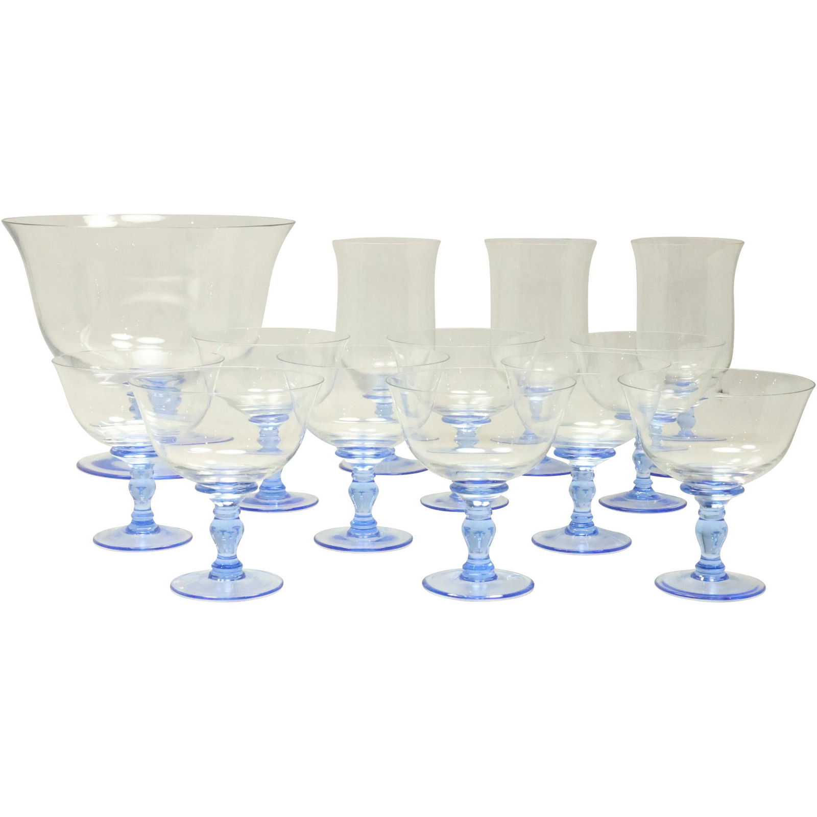 [13] Signed Marquis by WATERFORD Crystal Glass BLUE BASE Stemware and Center Bowl (1 of 14)