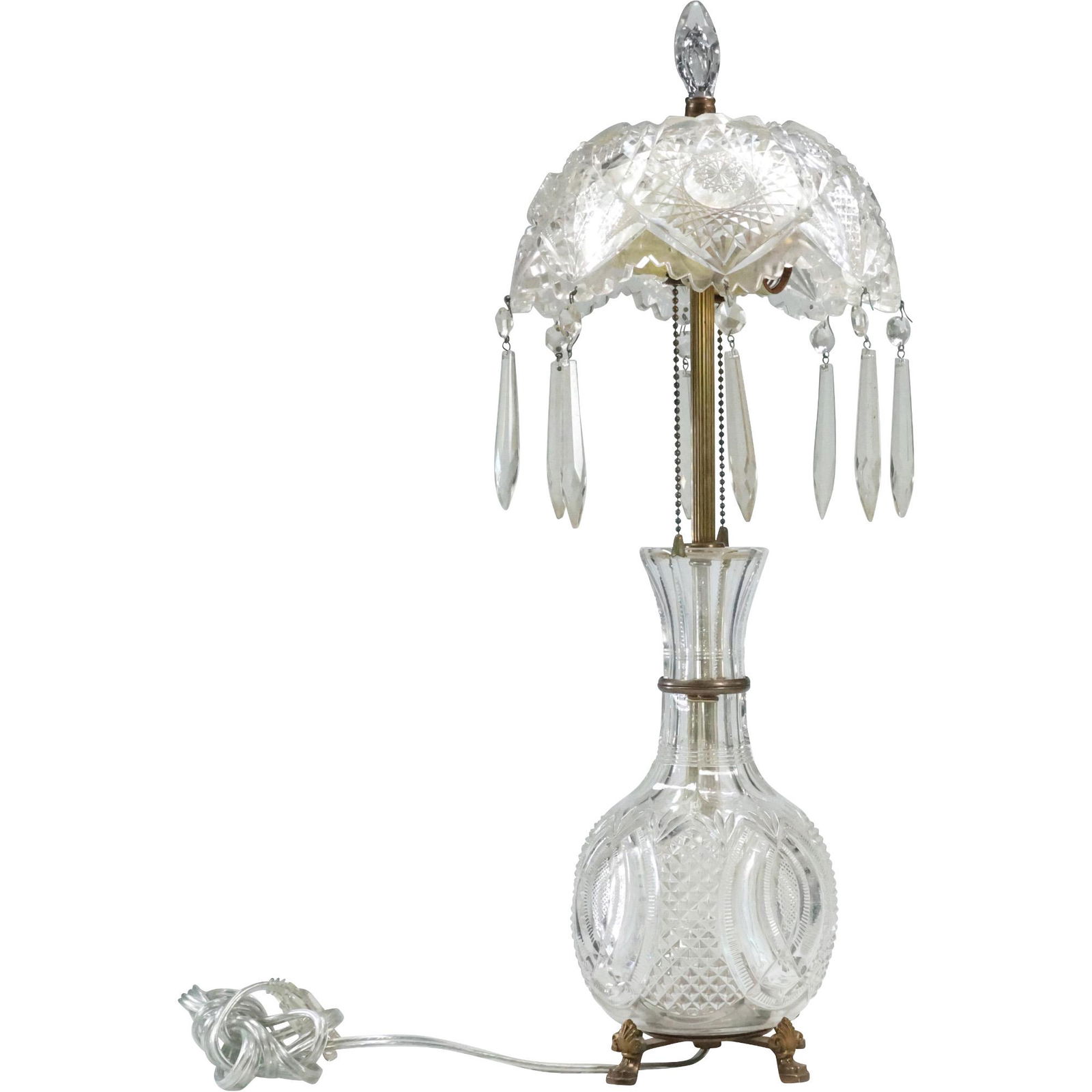 Elegant Vintage Pressed Glass Boudoir Parlor Table Lamp Hanging Prisms (1 of 11)