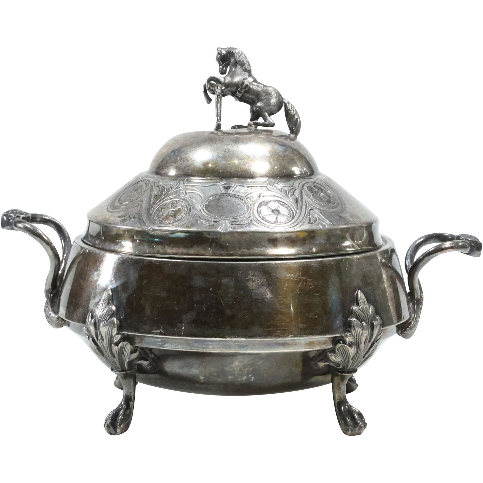 WEBSTER NY MFG Co Victorian Silver Plate Warming Tureen Horse Figure Top (1 of 15)