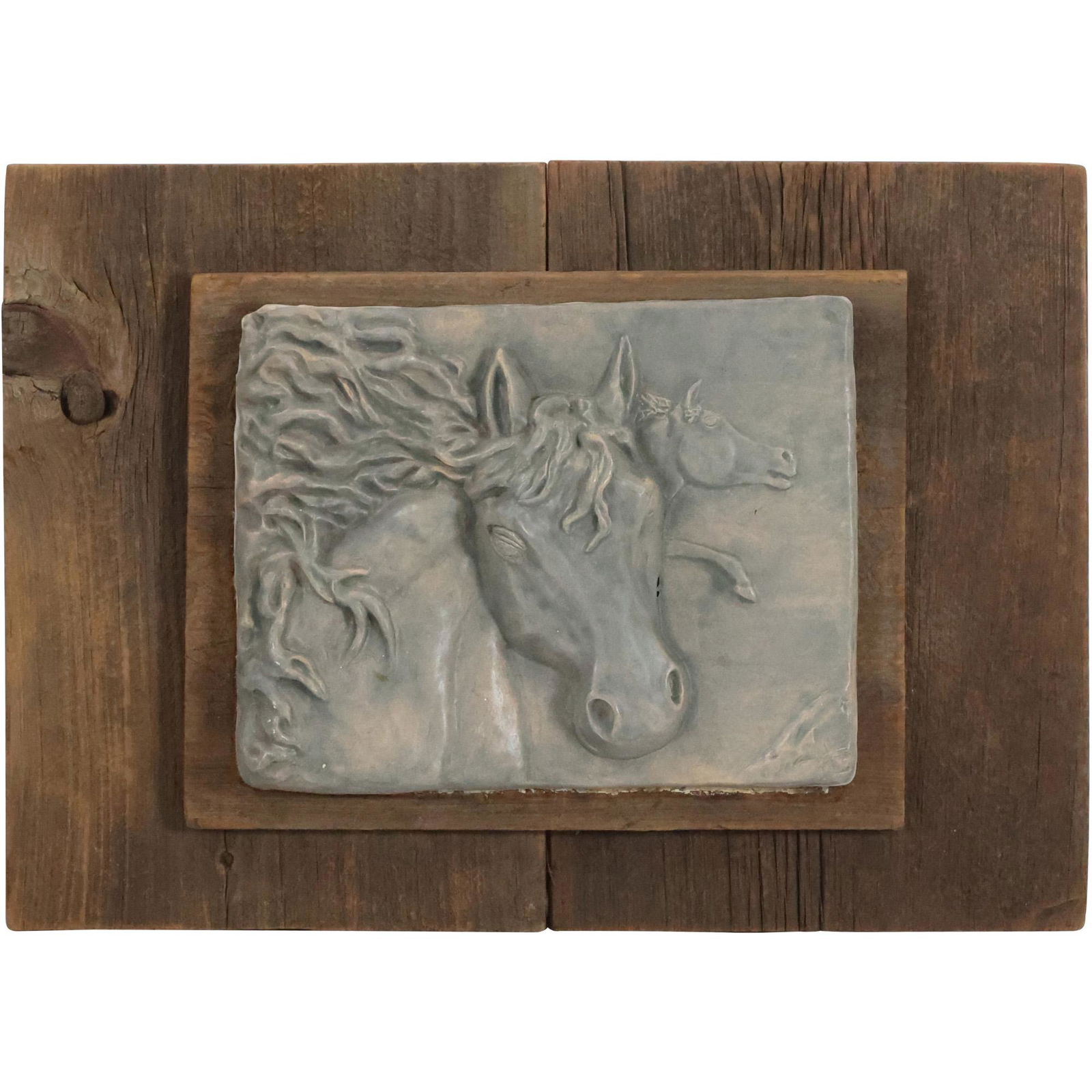 Cast Frieze Horse Head Plaque Mounted on Barn Wood Backing, Plaque Hard Plaster (1 of 11)
