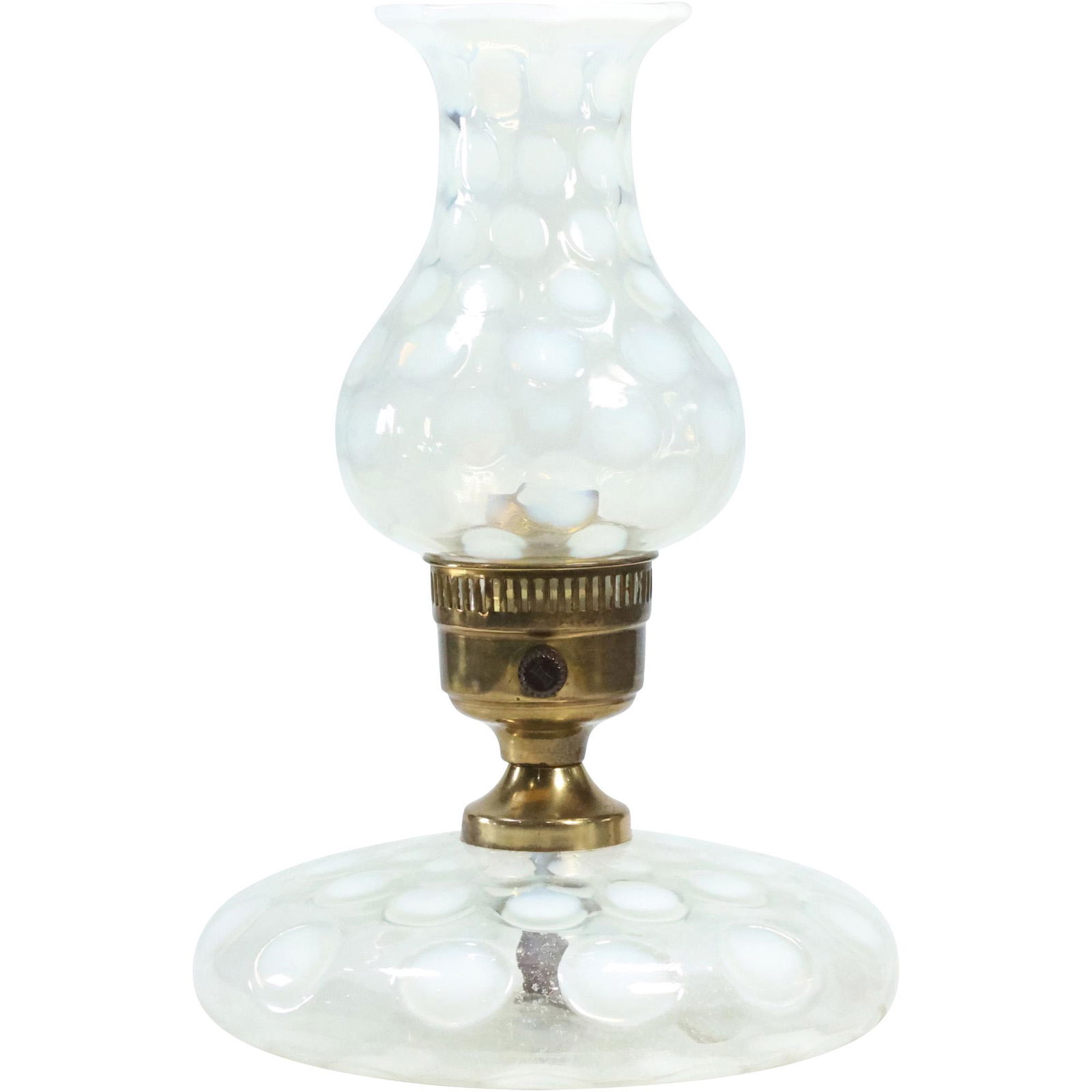 FENTON Glass Coin Spot Hurricane Lamp Electrified (1 of 10)