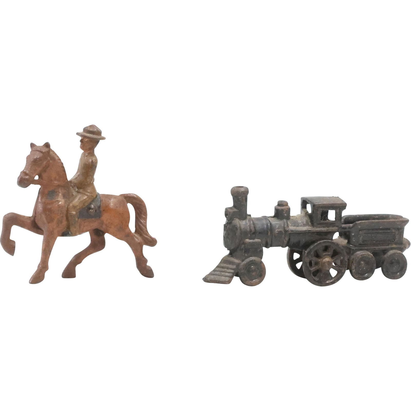 [2] Cast Iron Toys: WWI Calvary Soldier on Horse & Steam Locomotive with Tender (1 of 20)