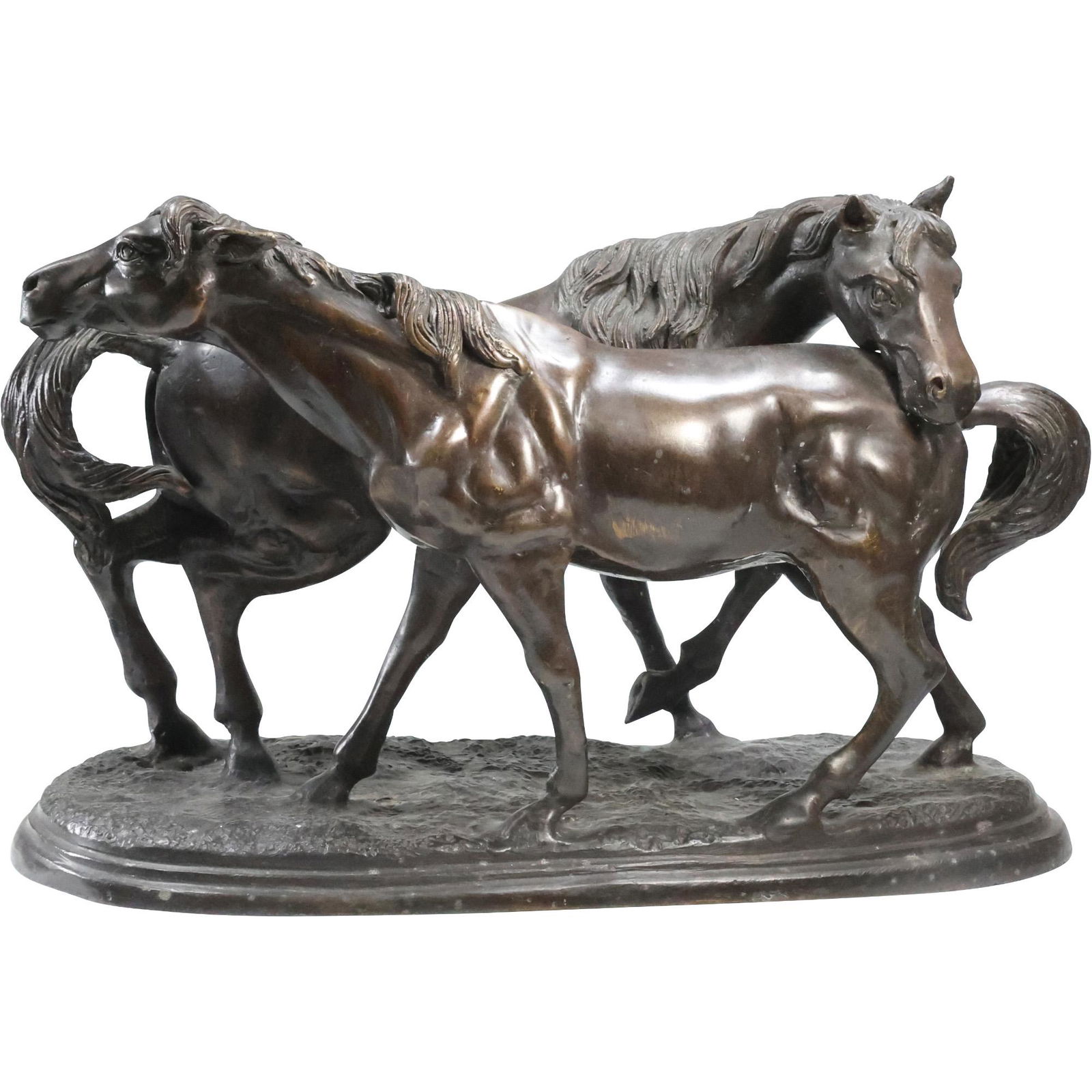 after Pierre Jules (PJ) Mene, 20th C. Bronze Casting TWO HORSES Sculpture (1 of 20)