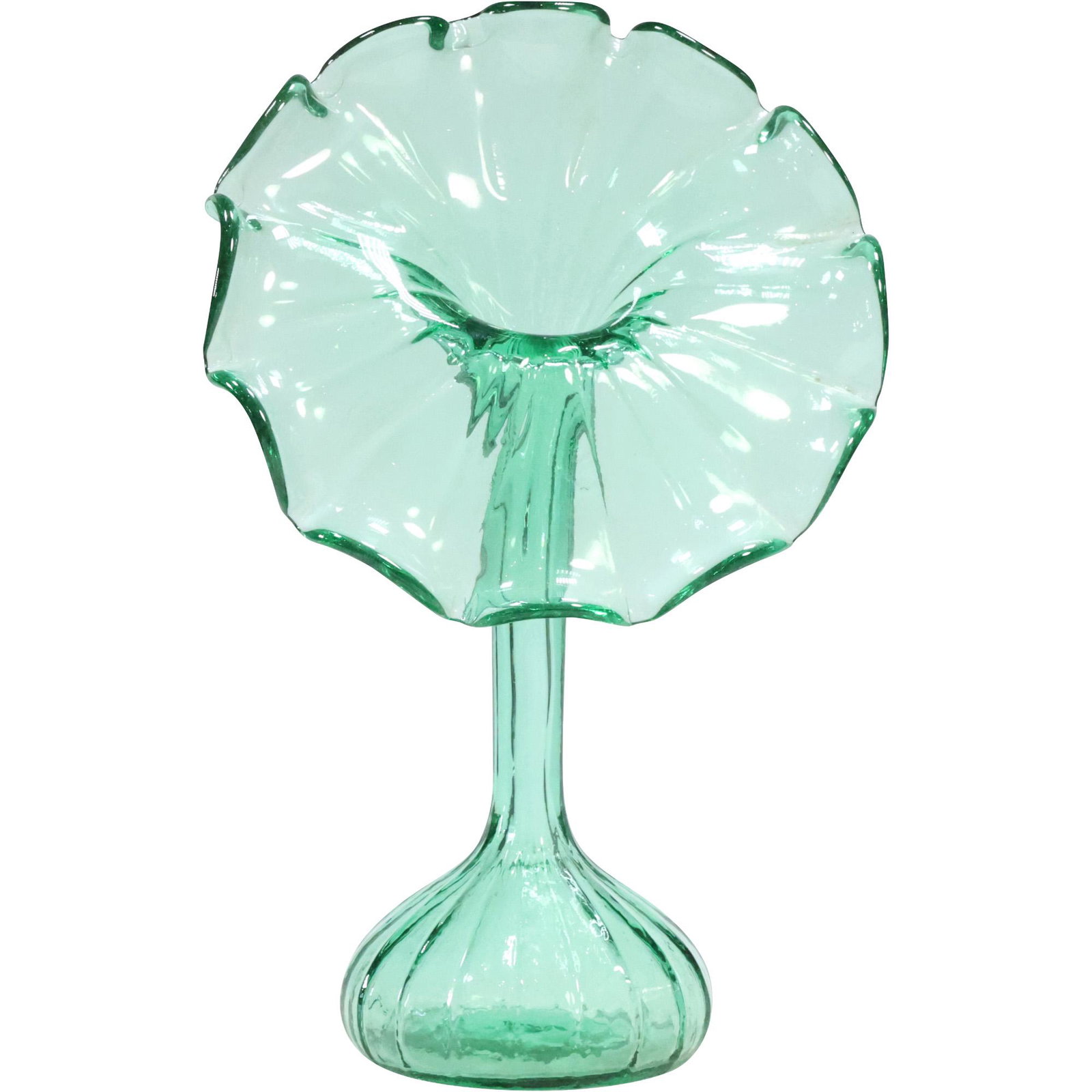 Green Glass Jack-in-the-Pulpit Vase 11 inches height: Green Glass Jack-in-the-Pulpit Vase 11 inches height. size: 11 x 7