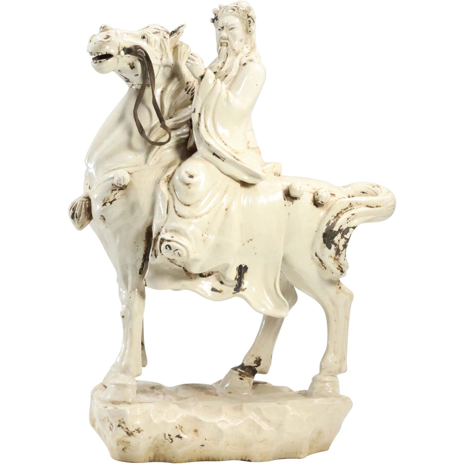 Chinese White Glaze Ceramic Mortal Figure on Horse Statue 16.5 inches height (1 of 20)