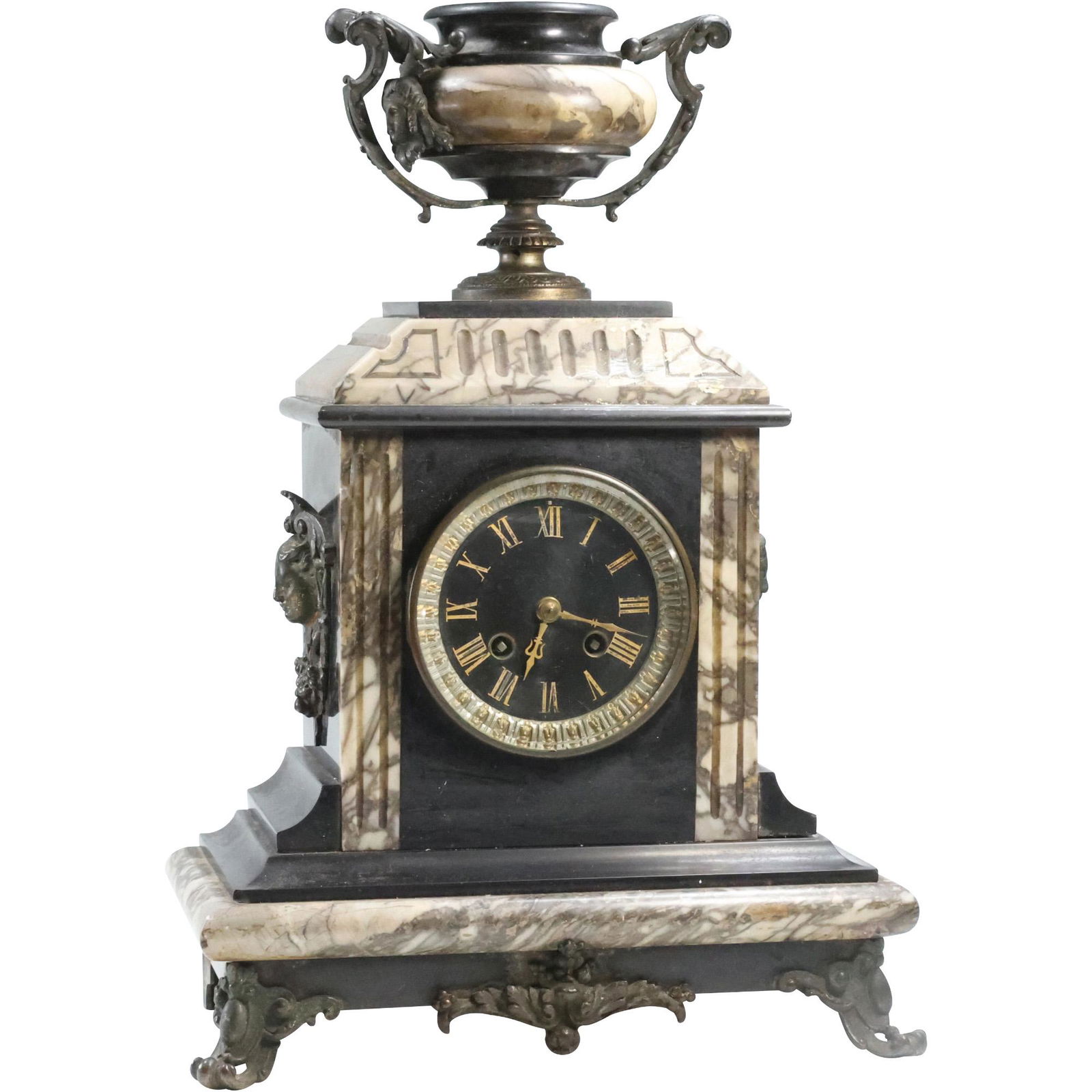 Quality Marble Mantle Clock with Urn Top, Brass Works Signed TIFFANY (1 of 20)