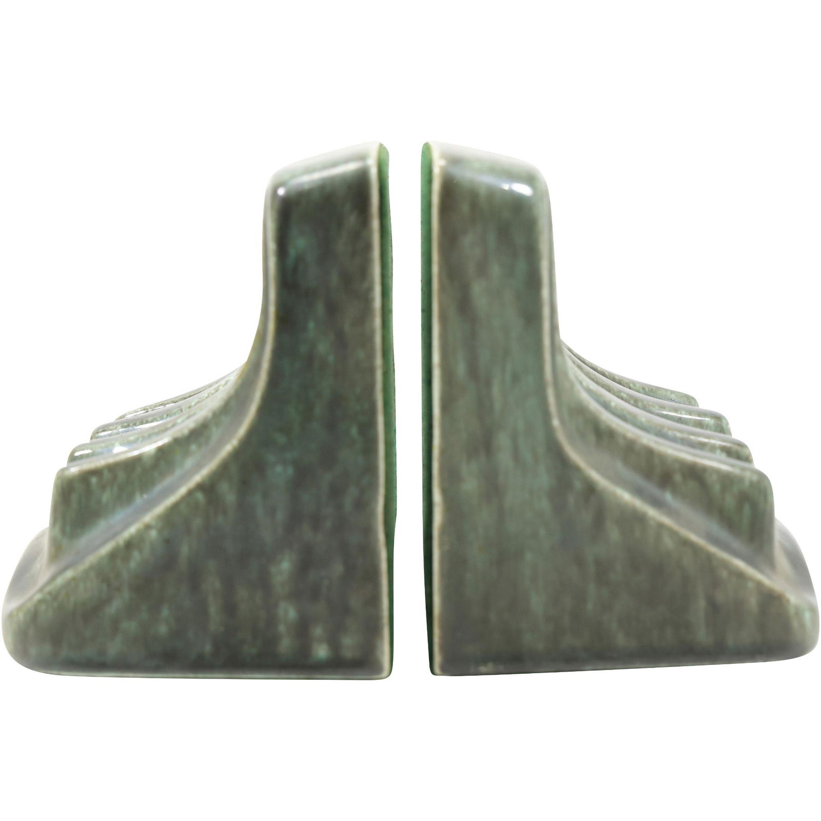 Mid-Century Modern Green Ceramic Bookends: Mid-Century Modern Green Ceramic Bookends. size: 5.25h 6w
