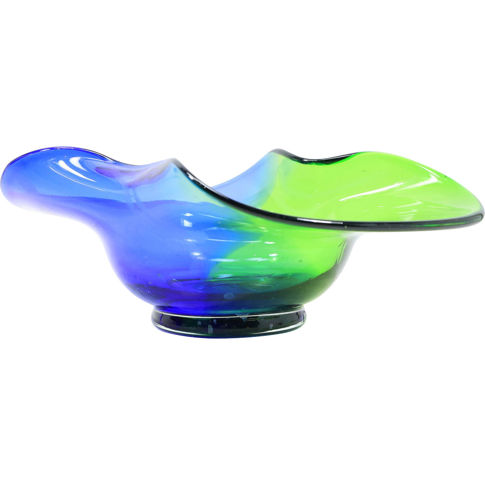 Mid-Century Modern Blue and Green Glass Center Bowl 12 inches wide (1 of 15)