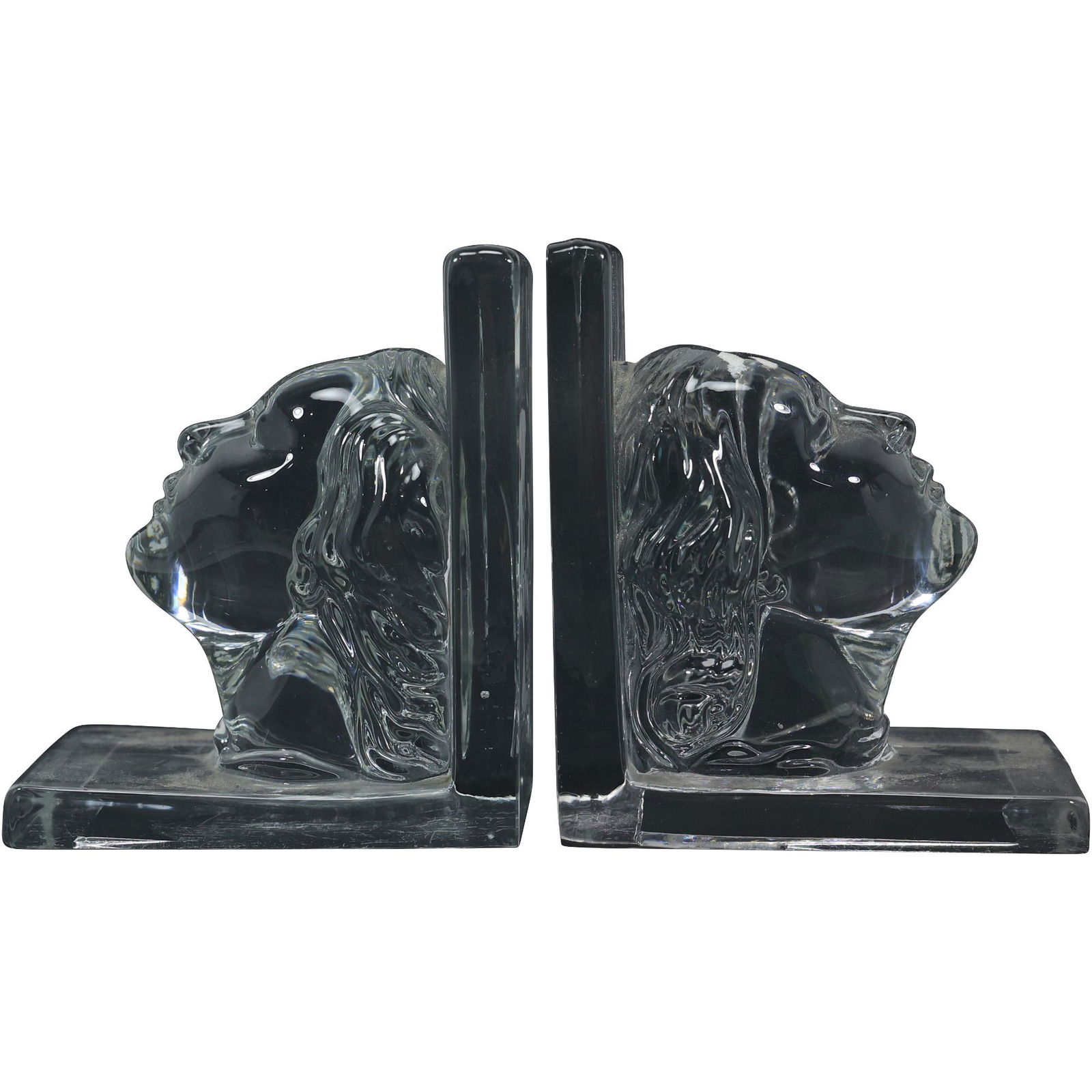 1940s New Martinsville / Viking Glass "Nymph" Lady Head Crystal Bookends: 1940s New Martinsville / Viking Glass "Nymph" Lady Head Crystal Bookends. size: 5.25h 4.75w