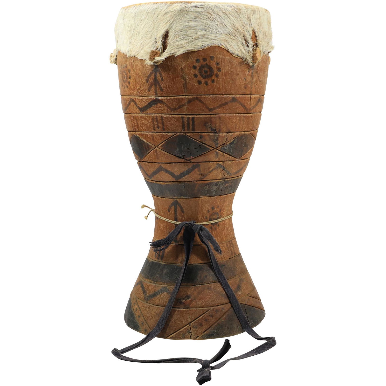 African Hand Carved Wood Ceremonial Drum with Hide Cover Top (1 of 17)