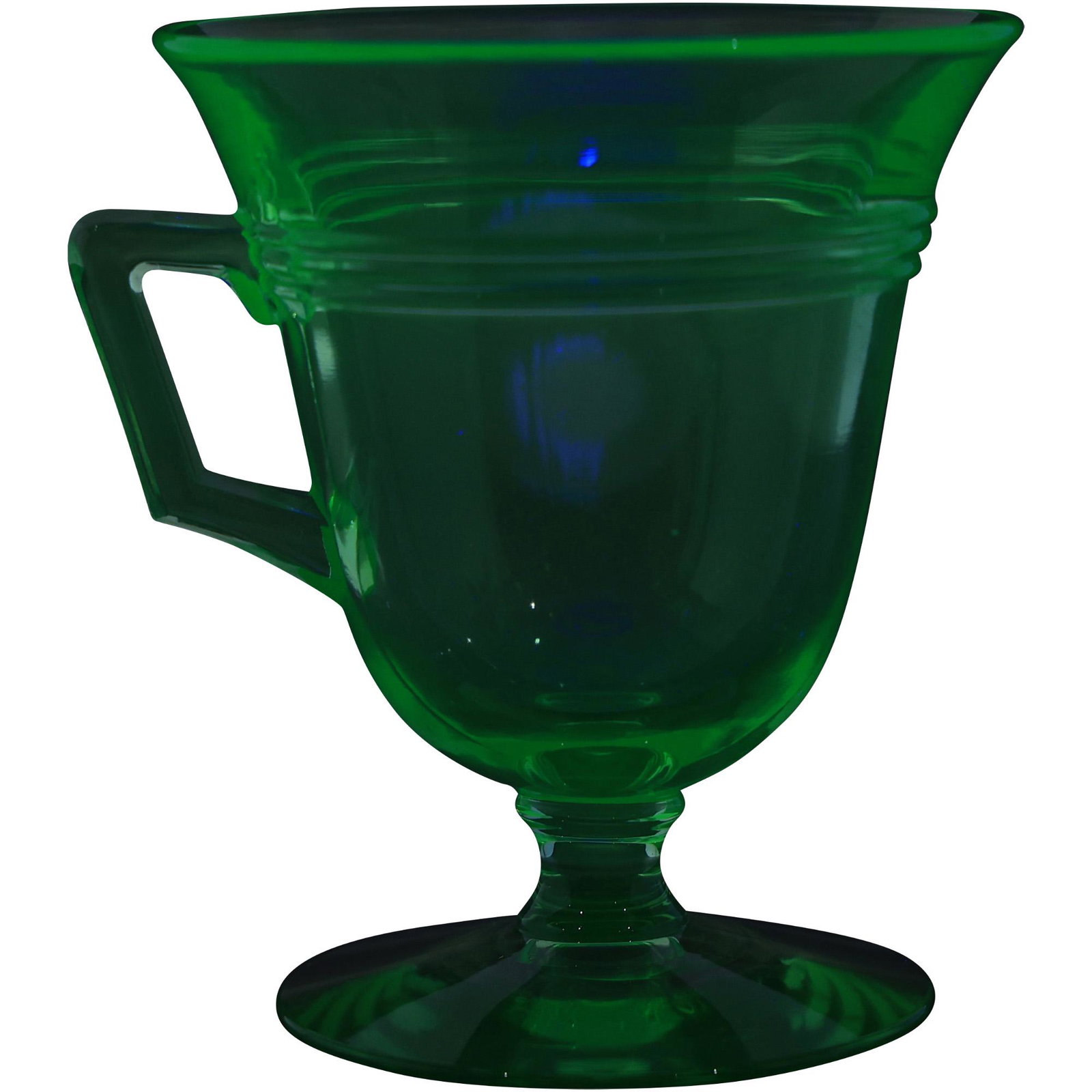 [7] Green Uranium Glass Handled Mugs - Glow Under Black Light: [7] Green Uranium Glass Handled Mugs - Glow Under Black Light. size: 4h 3.75w