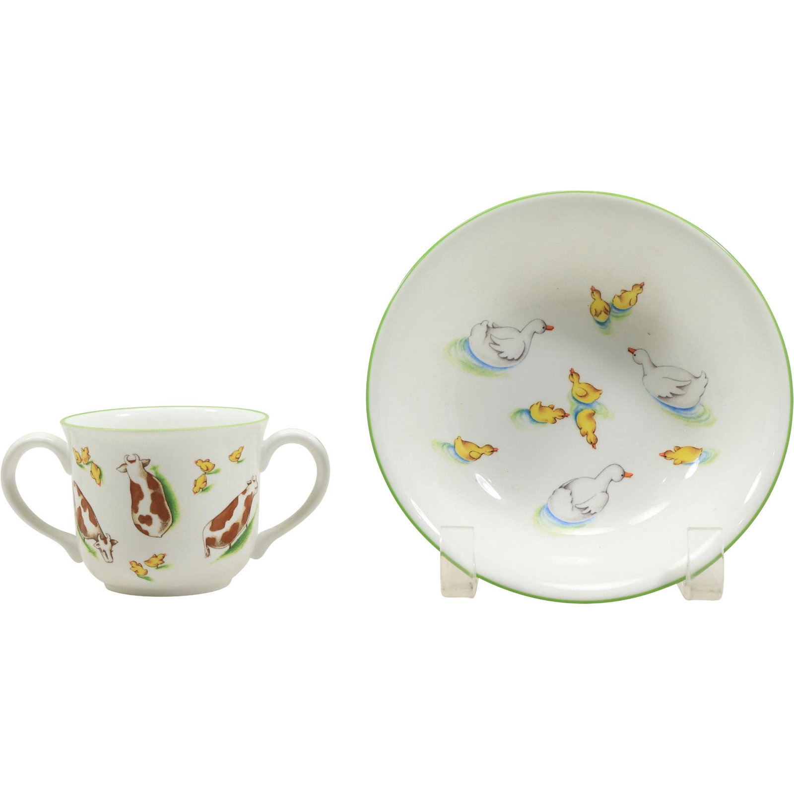 TIFFANY & CO "Tiffany Farm" England 2000 Bowl and 2-Handled Cup: TIFFANY & CO "Tiffany Farm" England 2000 Bowl and 2-Handled Cup. size: bowl 1.5h 6.5w mug 2.75h 5w