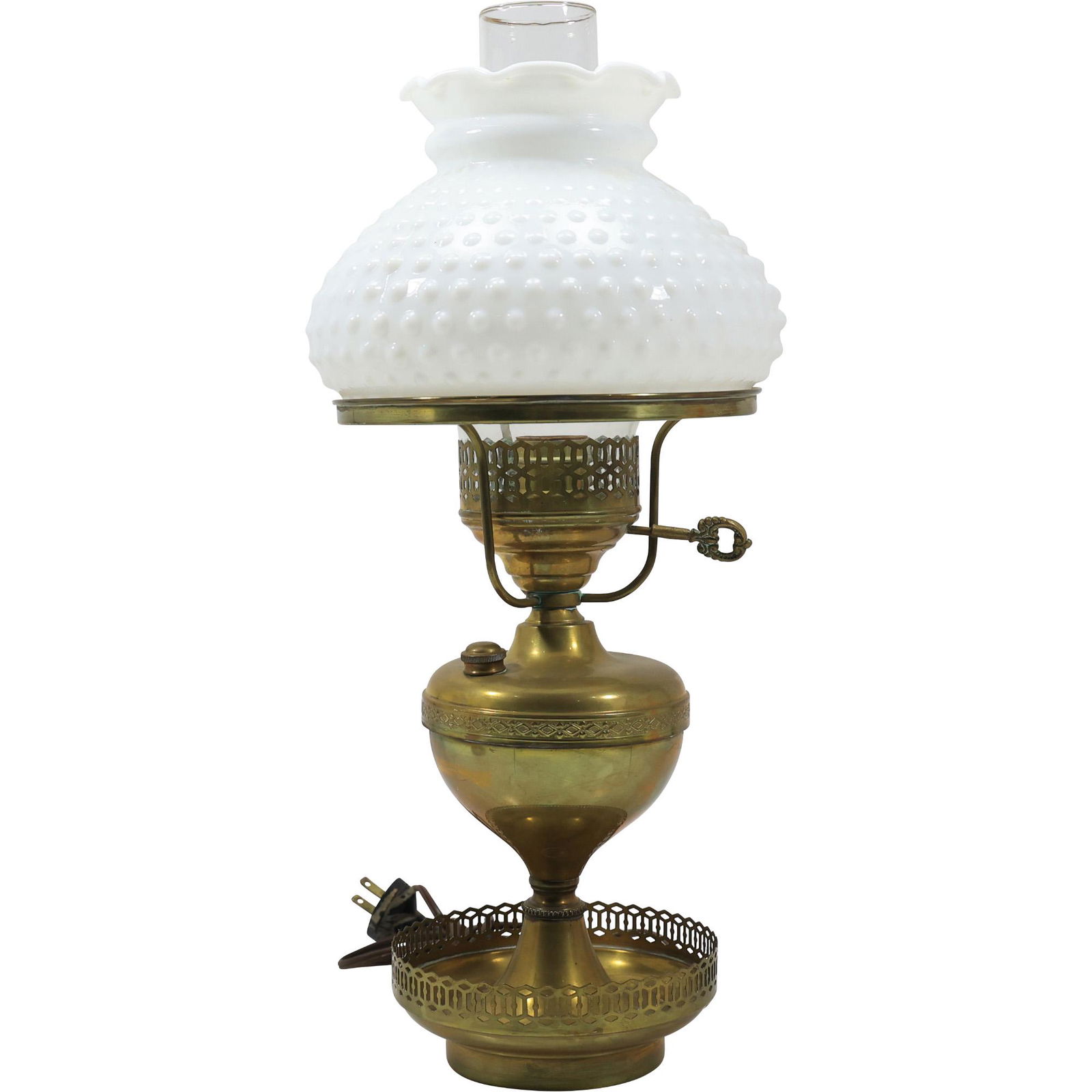 Vintage Brass Base Electrified Hurricane Lamp with White Hobnail Glass Shade (1 of 16)