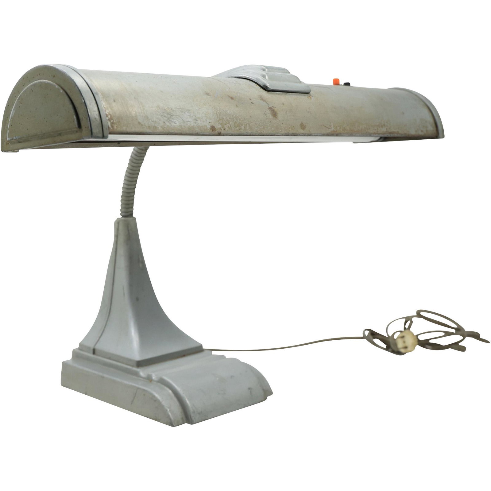 Mid-Century Modern Industrial Era Grey Metal Gooseneck Desk Lamp: Mid-Century Modern Industrial Era Grey Metal Gooseneck Desk Lamp. size: 20h 18.5w