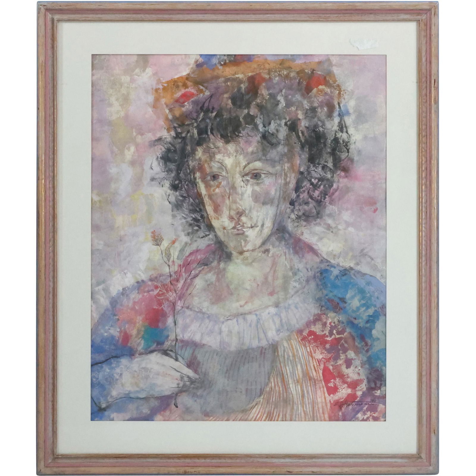 E J Hartman 1970, NJ Artist, Portrait Renaissance Woman Watercolor Painting, Framed (1 of 12)