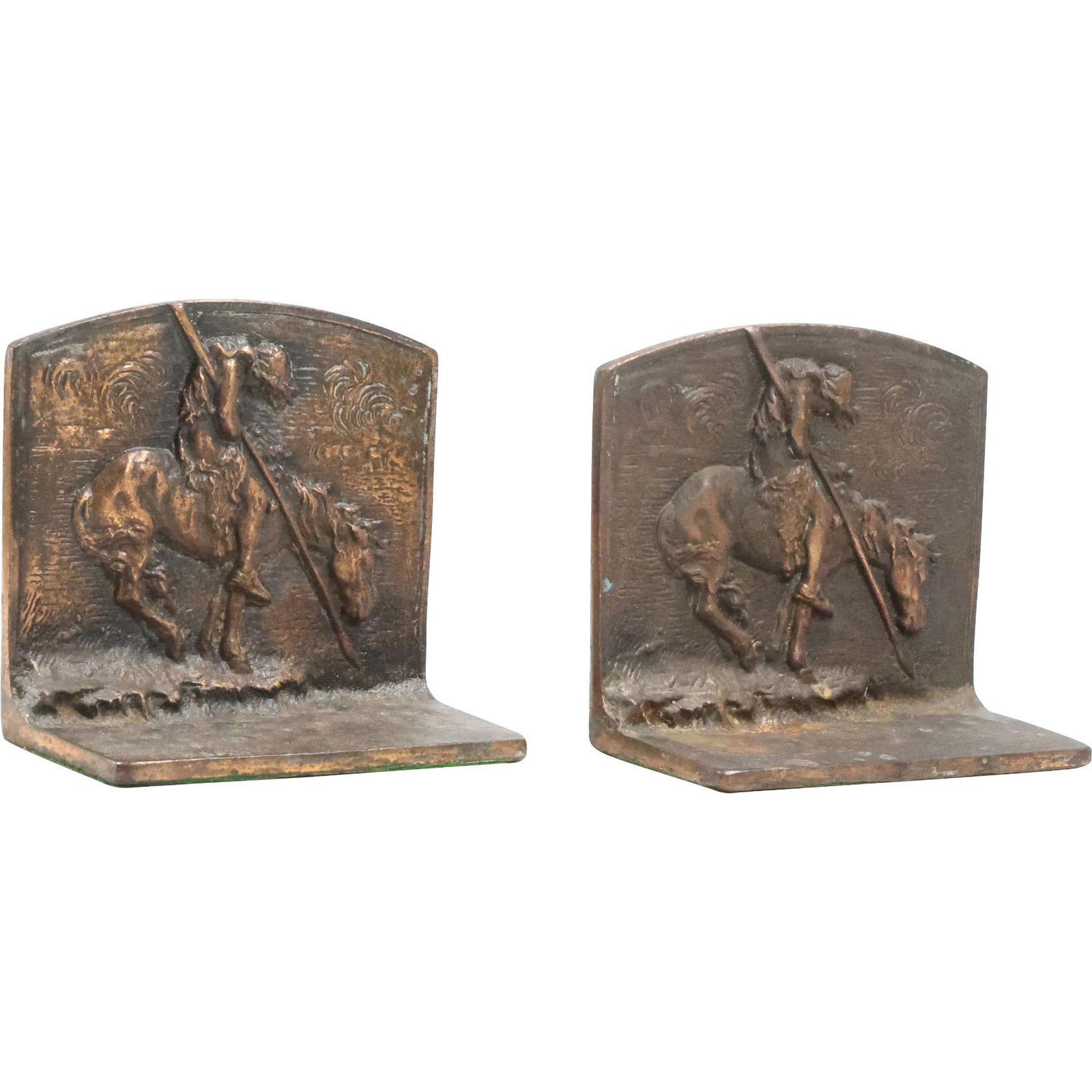 Circa 1920 Cast Iron Native American End of The Trail Bookends - Original Patina (1 of 17)