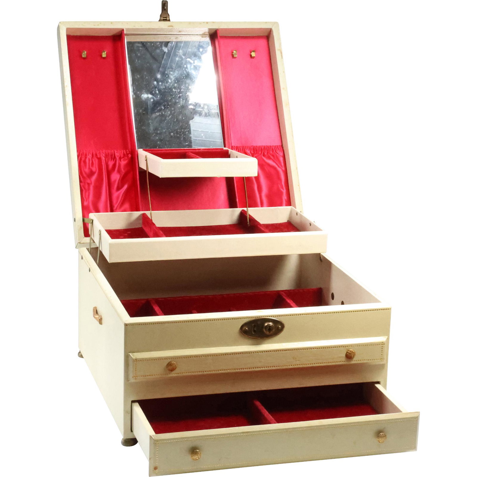 Vintage Jewelry Box with Compartments / Drawers: Vintage Jewelry Box with Compartments / Drawers. size: 7.25 x 12.25 x 12.25