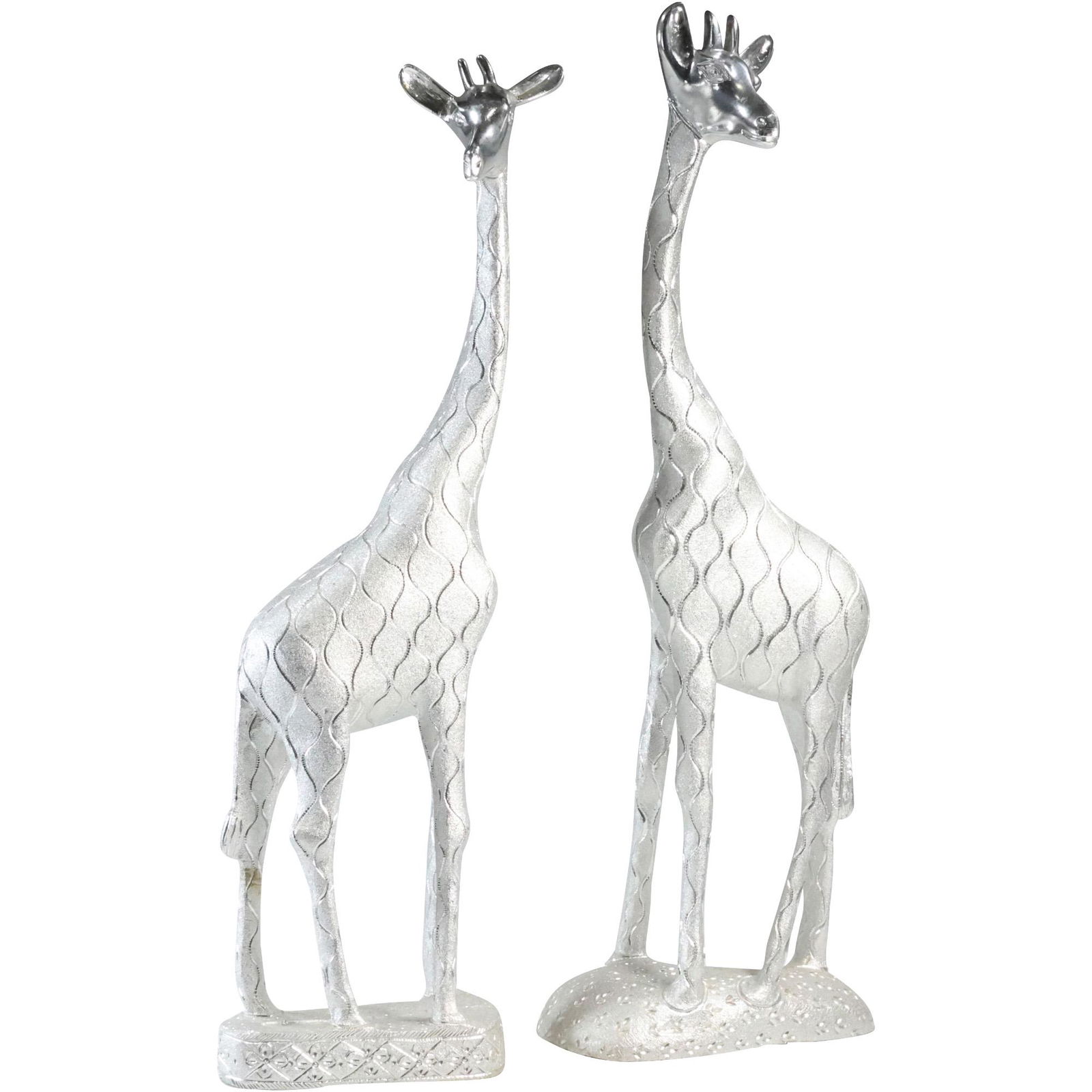 [2] Silver Tone Cast Metal GIRAFFE Tall Figure Statues 19.75 in. & 20.75 in. heights (1 of 20)