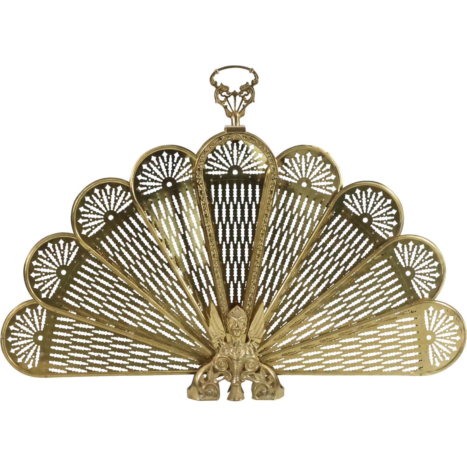 Brass Fold-Out Peacock Fan Fireplace Screen (1 of 20)