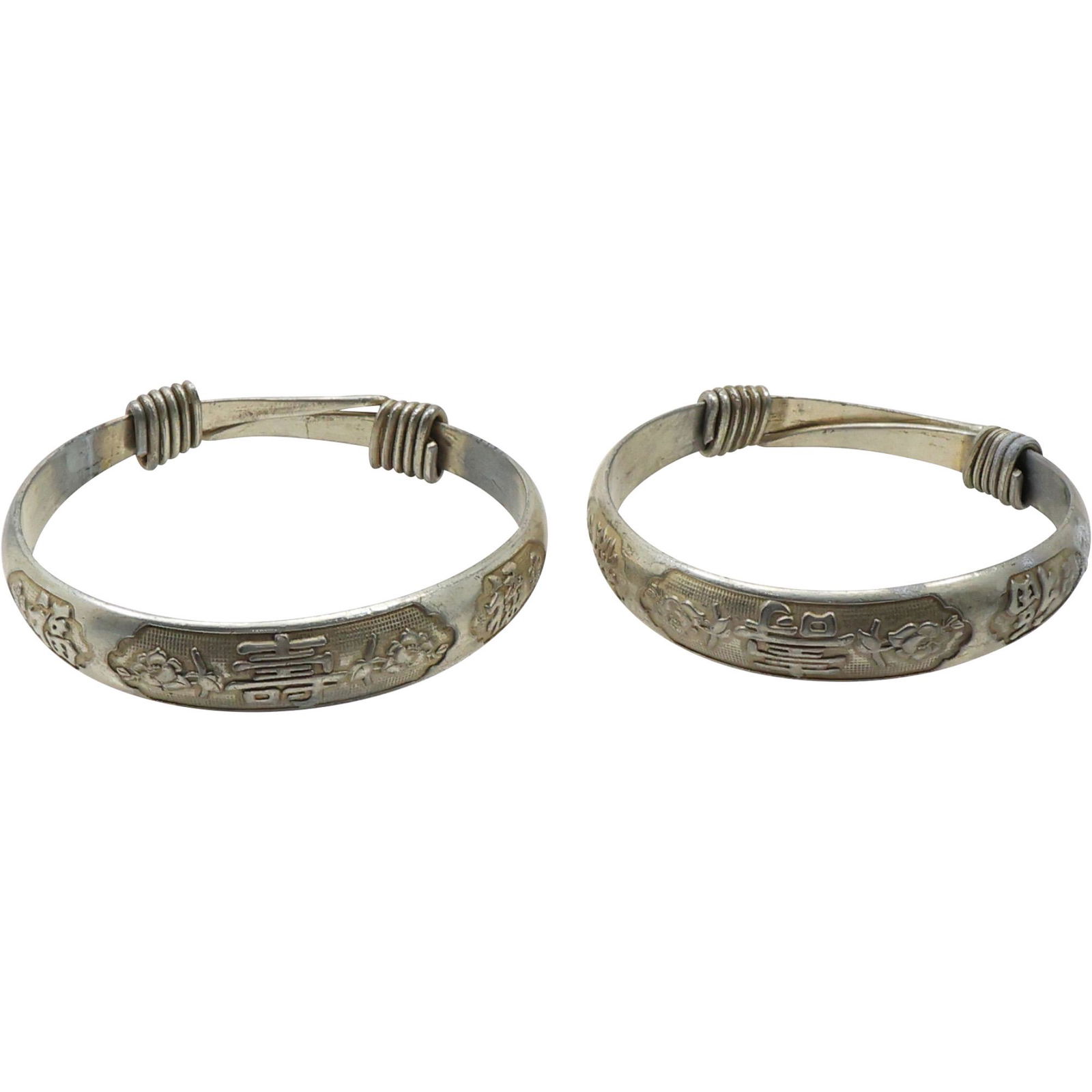 [2] Oriental Asian Silver Bangle Bracelets Embossed Design (1 of 12)