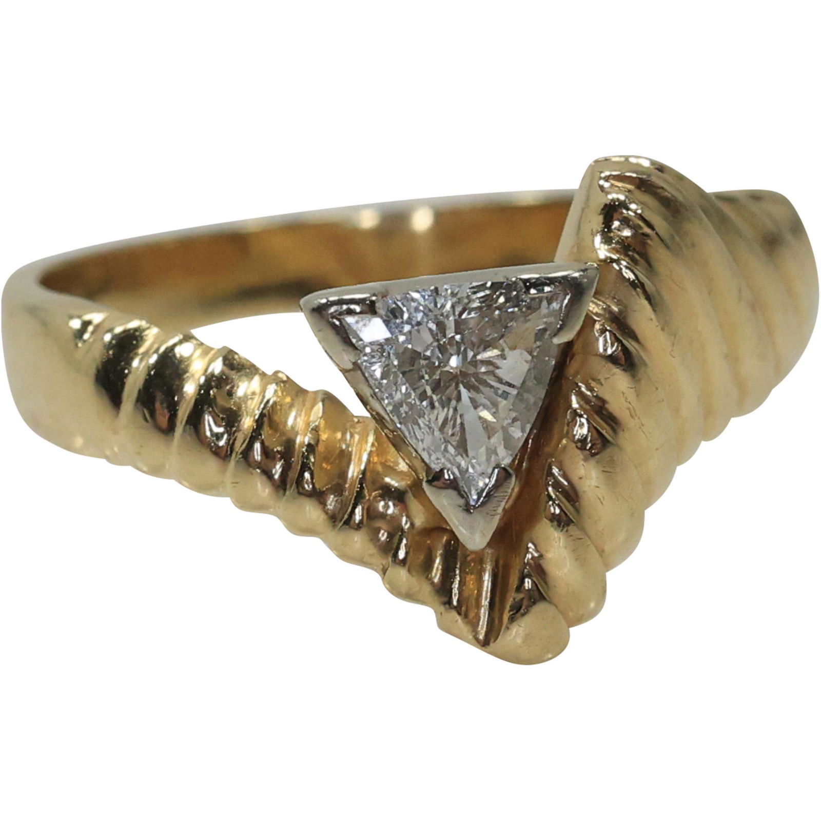 14K Gold and Diamond Trillion Ring Size 7; approx. 1/2 carat diamond (1 of 8)