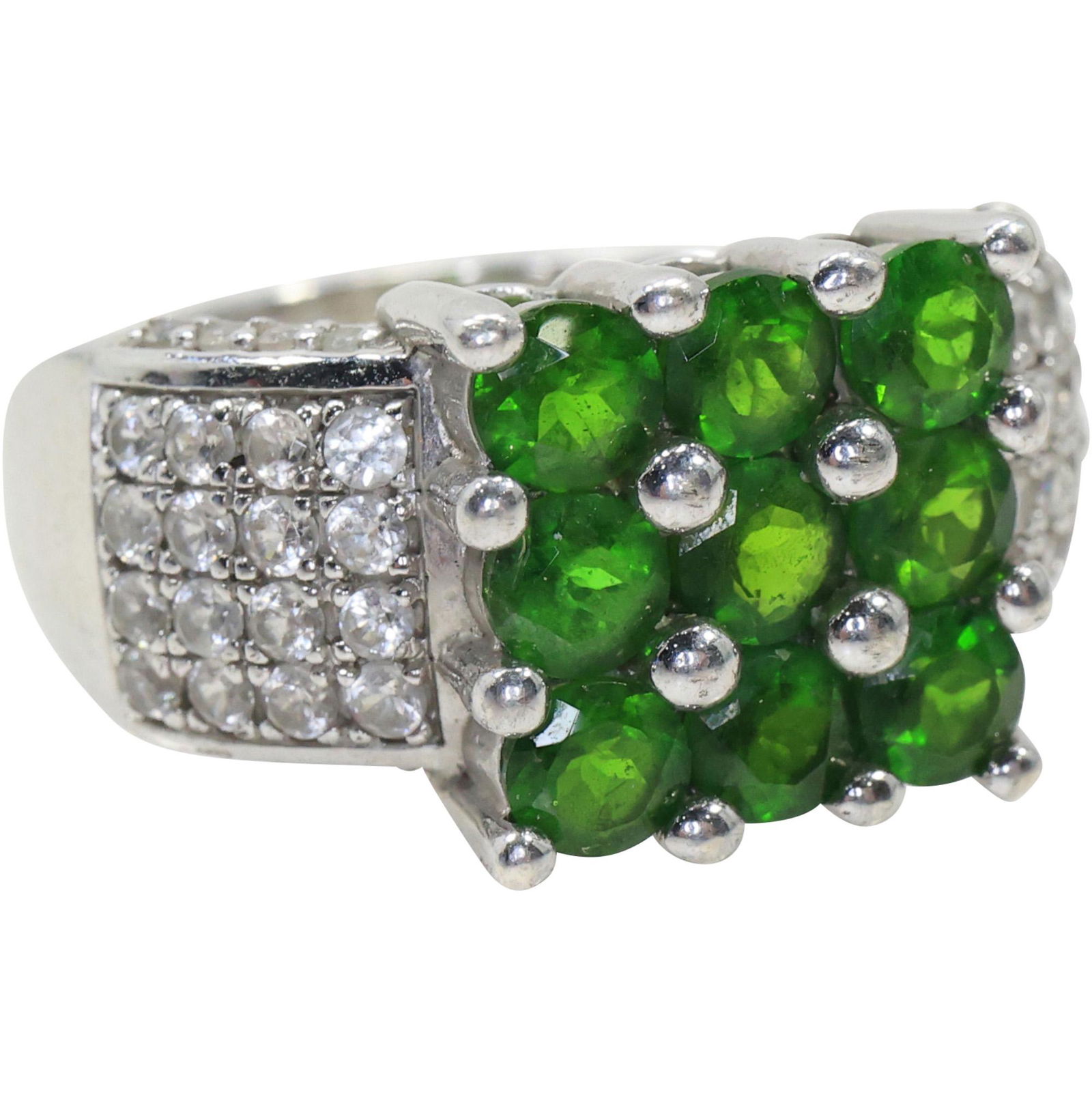.925 Sterling Silver BBJ Emeralds and CZ Ring Size 12 ; 1 in. x 1/2 in. (1 of 9)