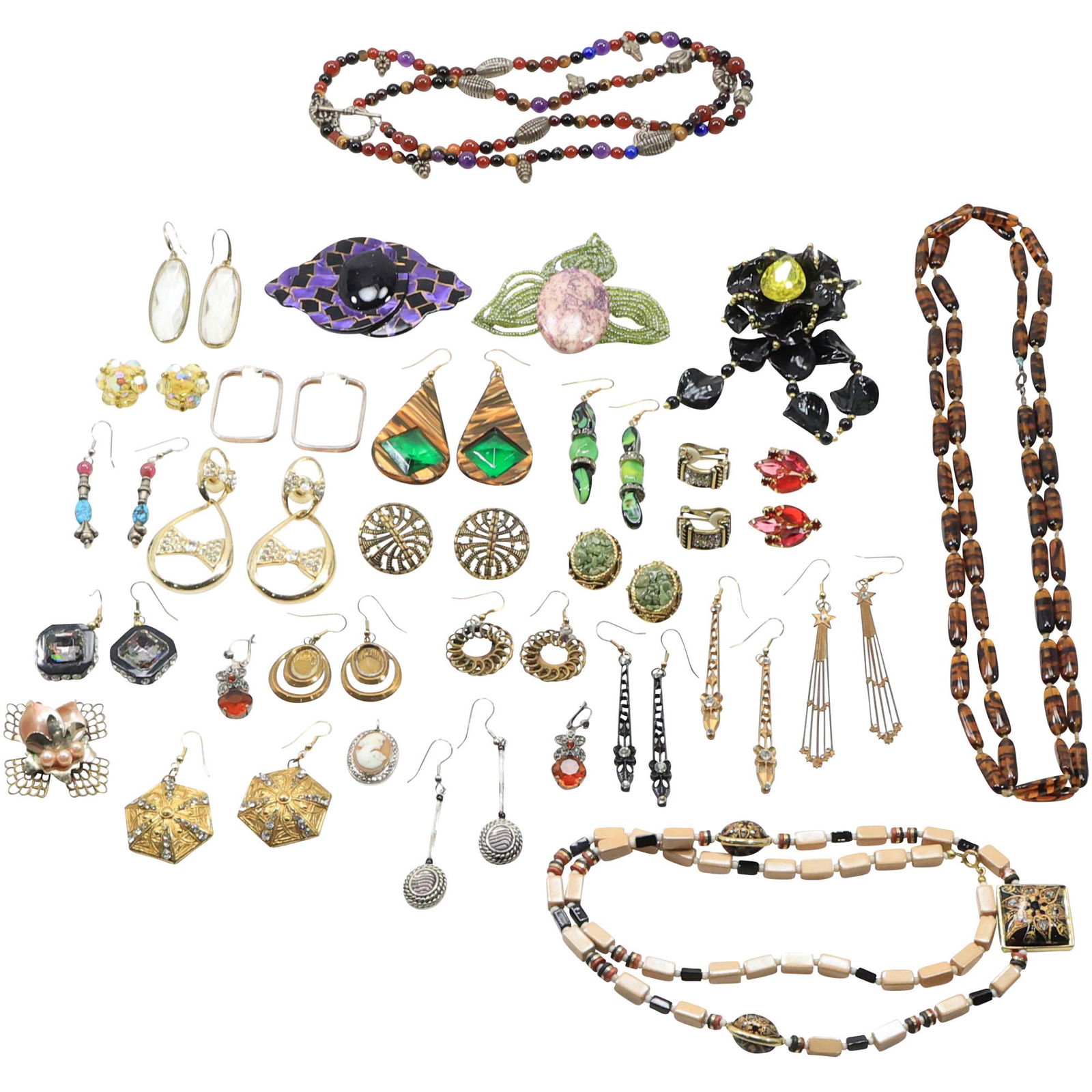 ESTATE GRAB BAG Assorted Jewelry including Blue Cresent Necklace, Brown Bead Necklace, Etc (1 of 20)