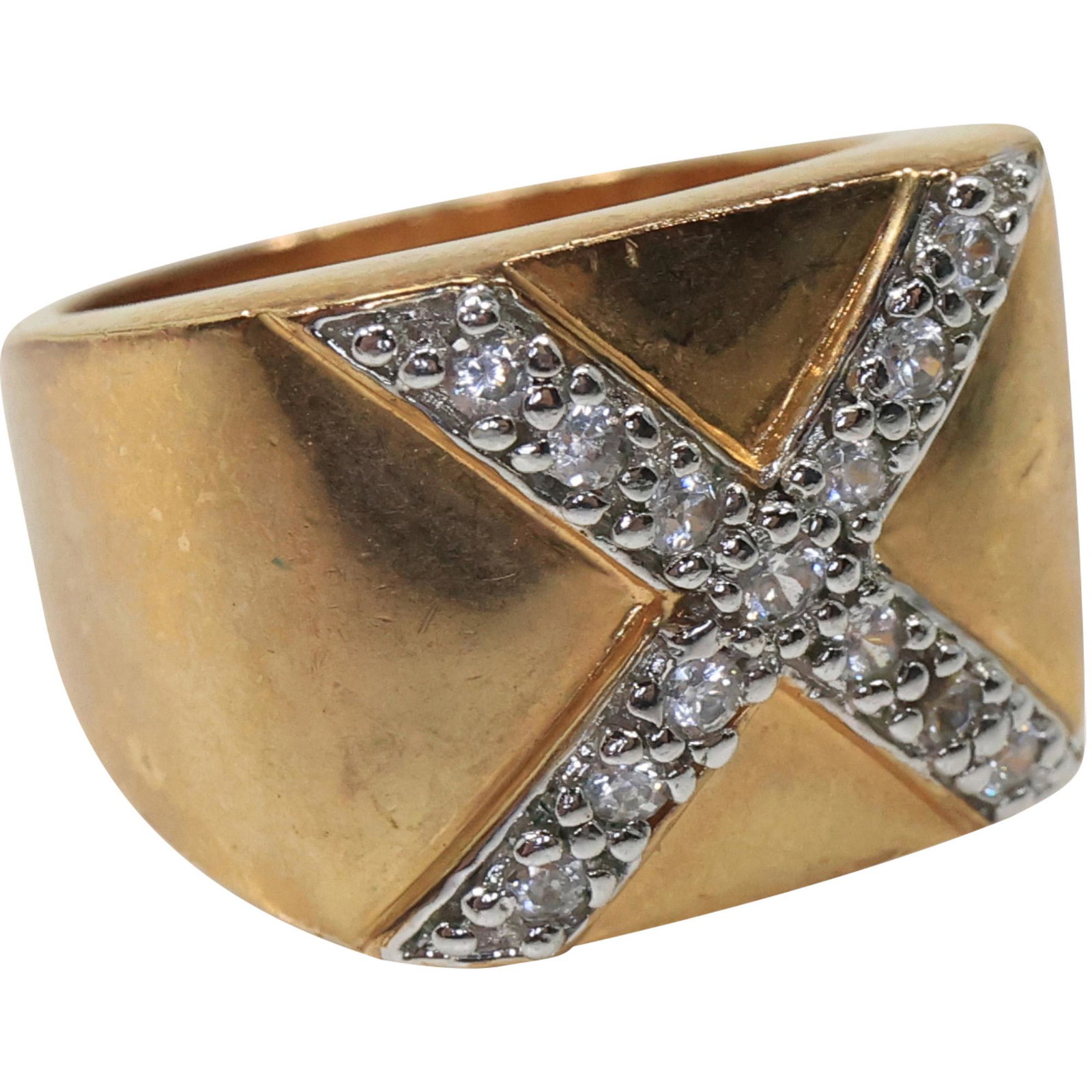 .925 Sterling Silver Vermeil with "X" CZ Mens Ring Size 8 (1 of 7)