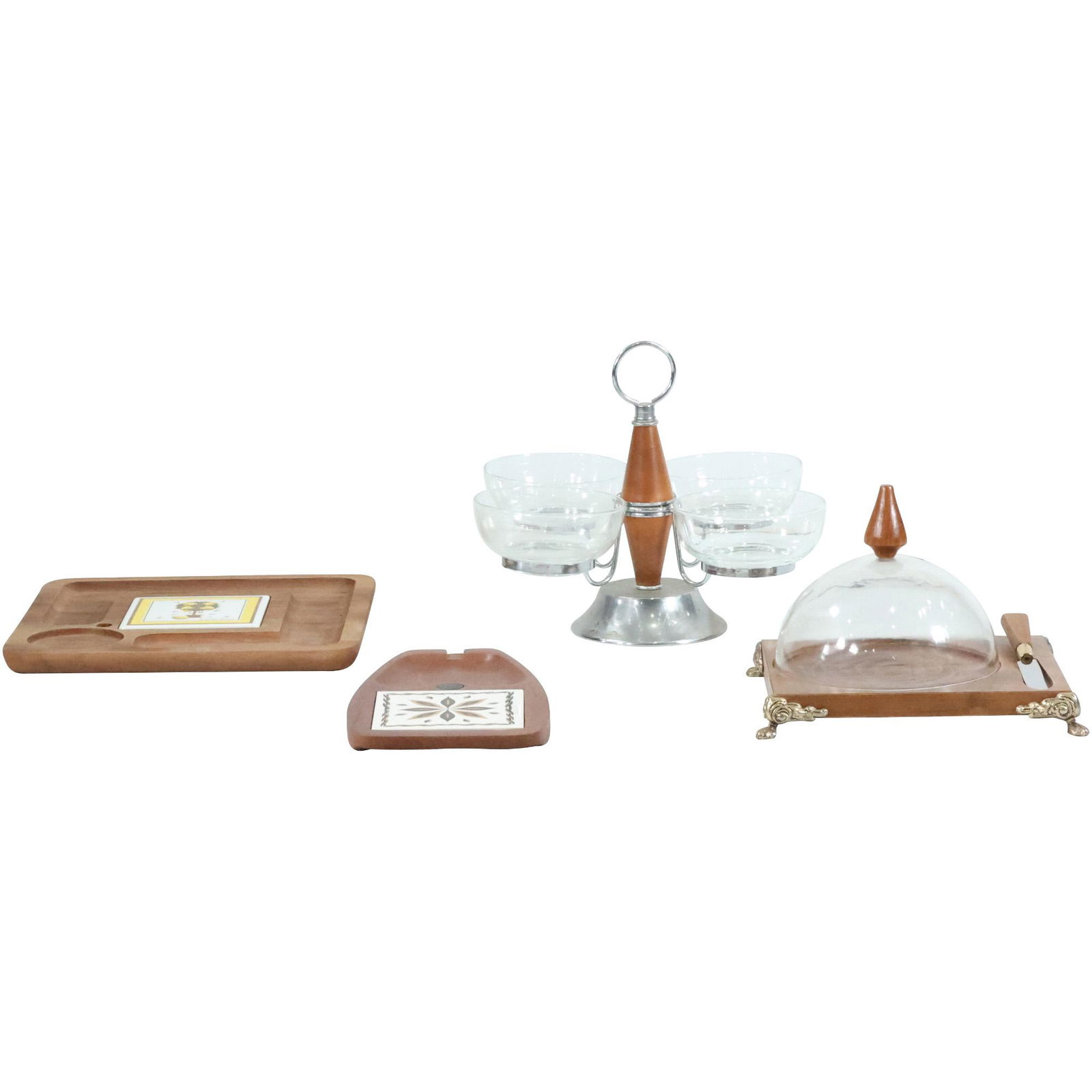 [4] Assorted Estate Grouping Mid-Century Teak Serving Pieces, Trays with Tiles (1 of 20)