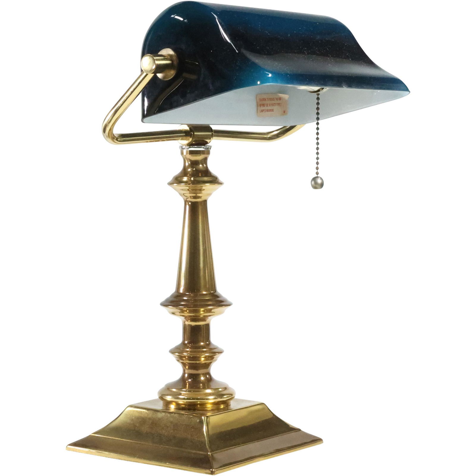 Quality Brass Banker's Desk Lamp with Teal Green Cased Glass Lamp Shade (1 of 14)