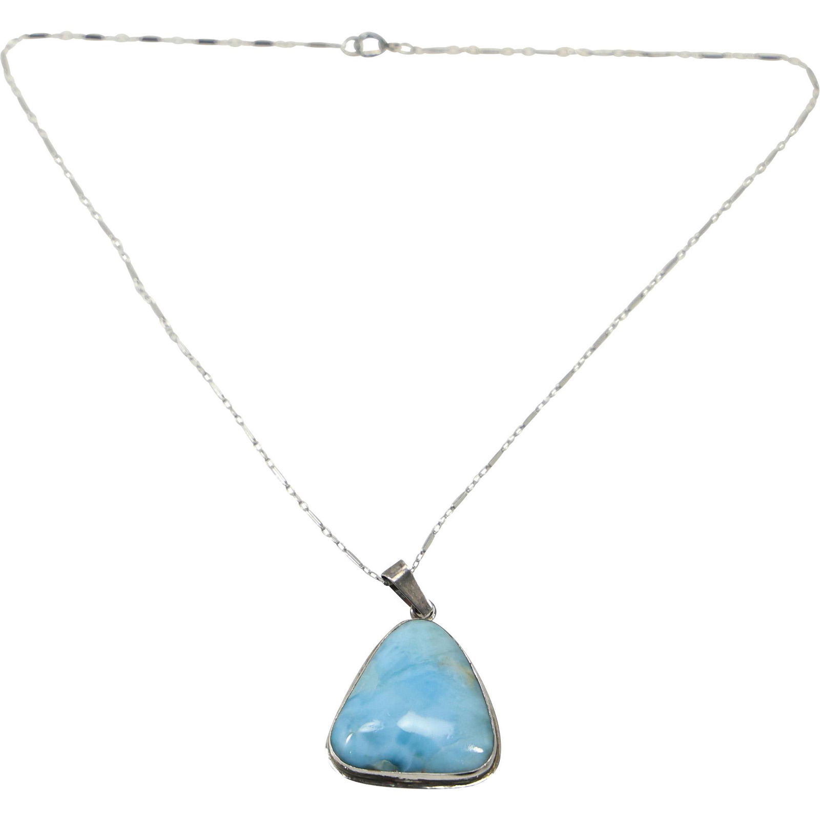 .925 Sterling Silver Larimar Stone Pendant Necklace on .925 Sterling Box Link Chain (1 of 9)