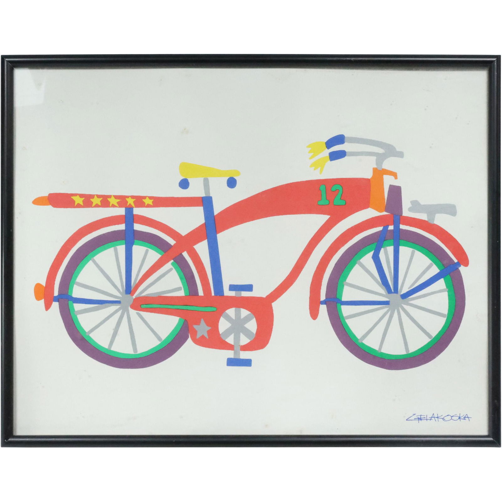 Daniel Gelakoska, Color Lithograph Bicycle , Framed (1 of 8)