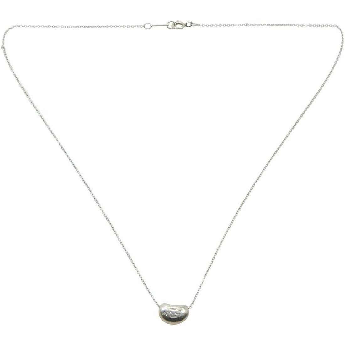 TIFFANY & CO Elsa Peretti .925 Sterling Silver Bean Pendant Necklace on Tiffany & Co Peretti Chain (1 of 11)