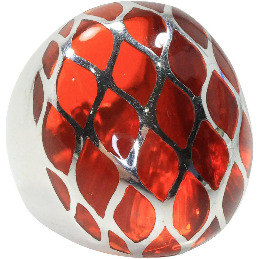 .925 Sterling Silver with Translucent Red Glass Ring Size 6 , 1 in. x 1 in. (1 of 7)