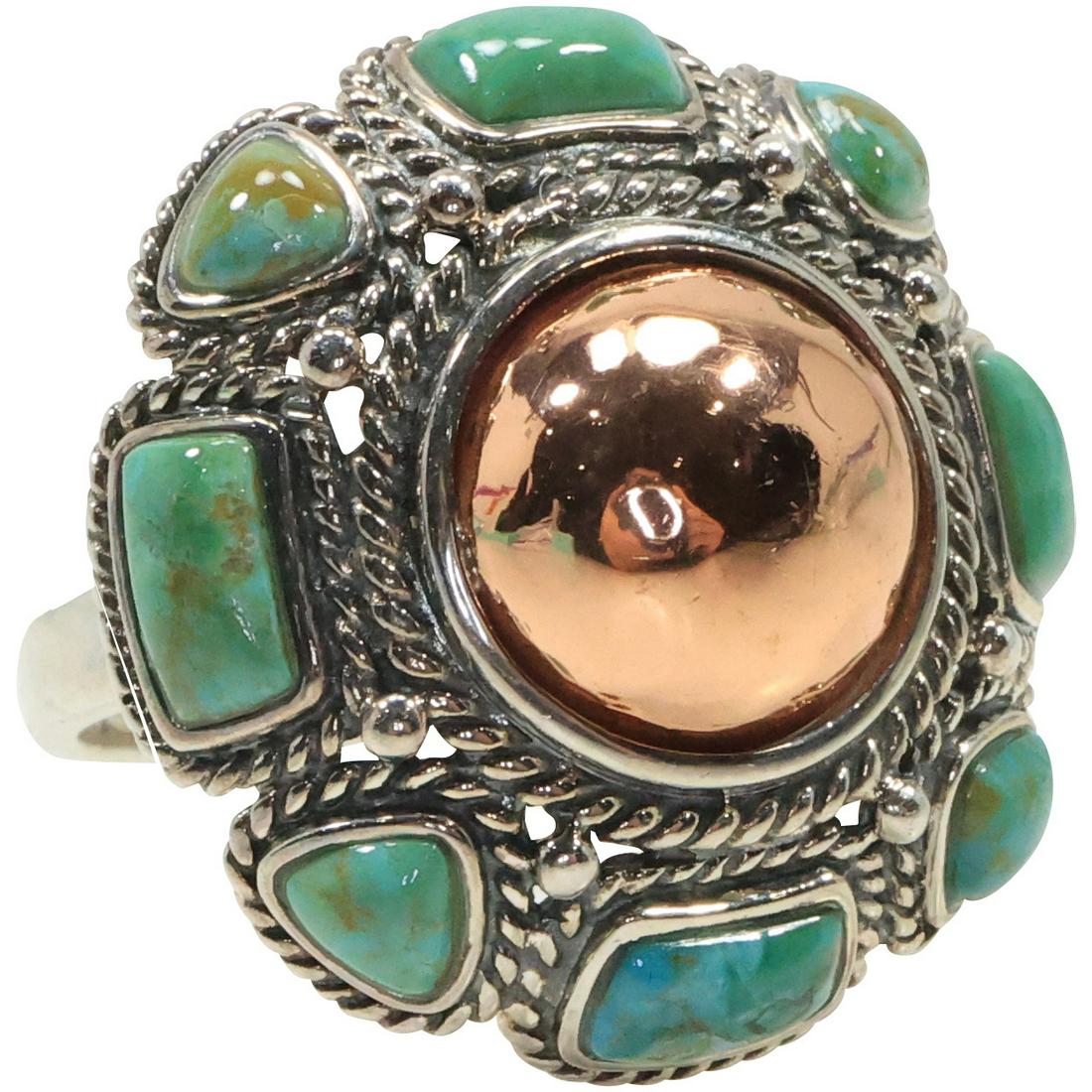 BARSE .925 Turquoise and Copper Mid-Century Modern Ring Size 12, 1 1/8 in. diameter (1 of 10)