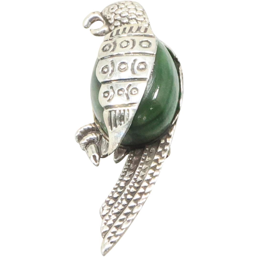 marked Plath Patina Sterling Silver with Malachite PARROT PIN: marked Plath Patina Sterling Silver with Malachite PARROT PIN ; 2 3/4 in. x 1 in.