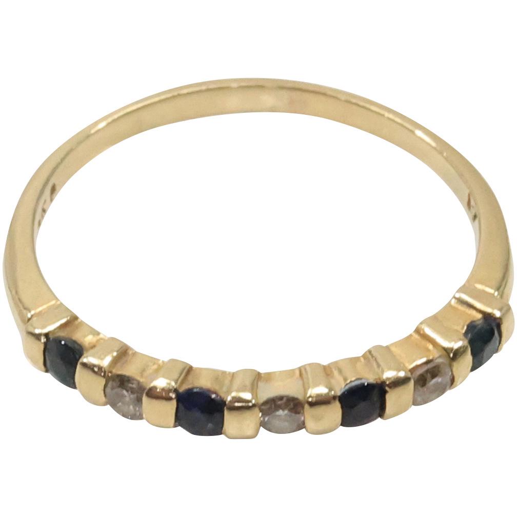 14K Gold Diamonds and Blue Spinels Band Ring Size 9.5: 14K Gold Diamonds and Blue Spinels Band Ring Size 9.5 ; 7/8 in. x 1/8 in.