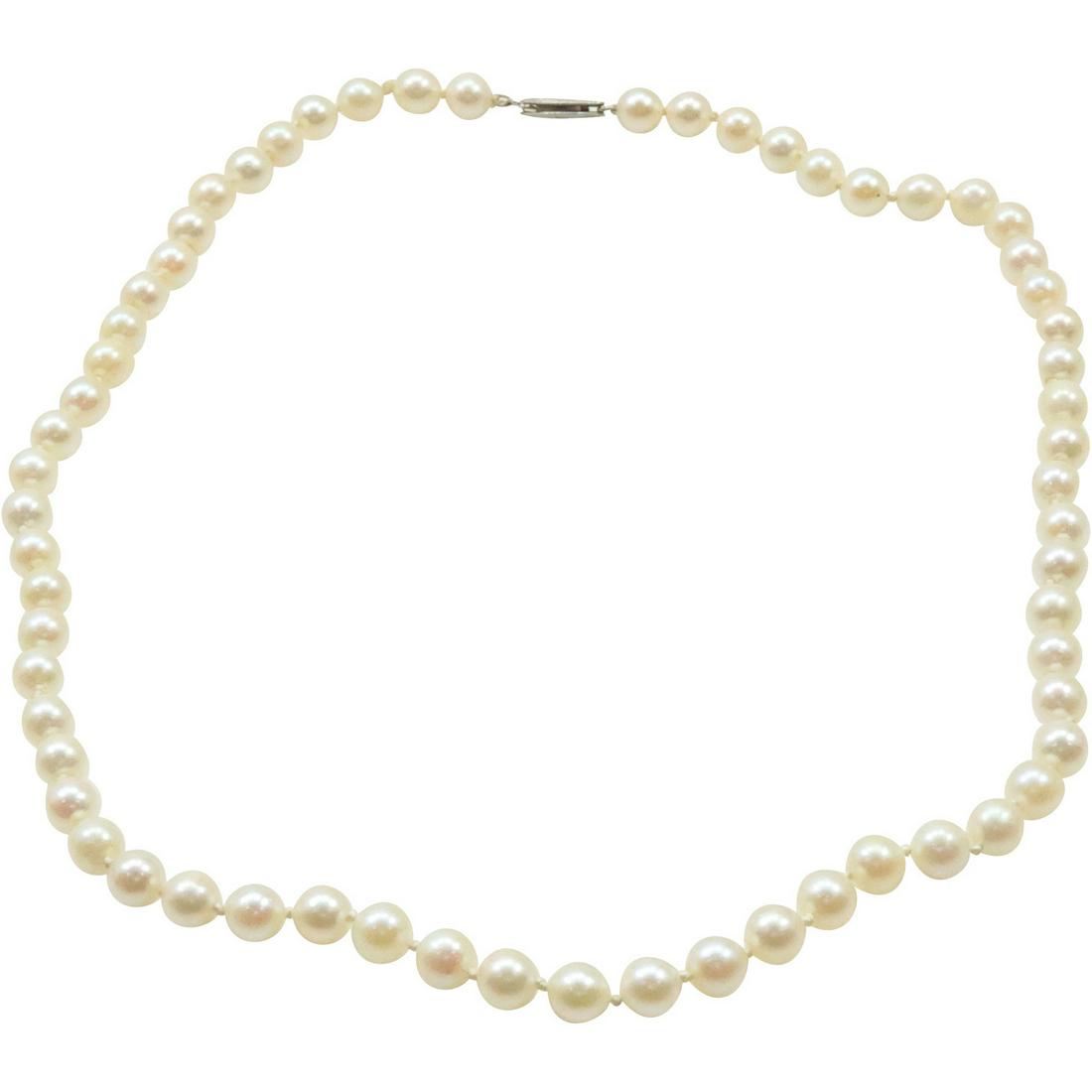 White Cultured Fresh Water Pearls Necklace with 14K Gold Clasp, 16 in. x 1/4 in.: White Cultured Fresh Water Pearls Necklace with 14K Gold Clasp, 16 in. x 1/4 in.
