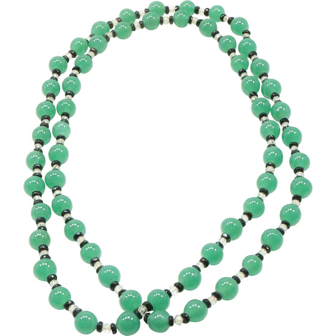 Green Jade, Black Onyx, Clear Beads Necklace 42 inches x 1/2 in. (1 of 8)