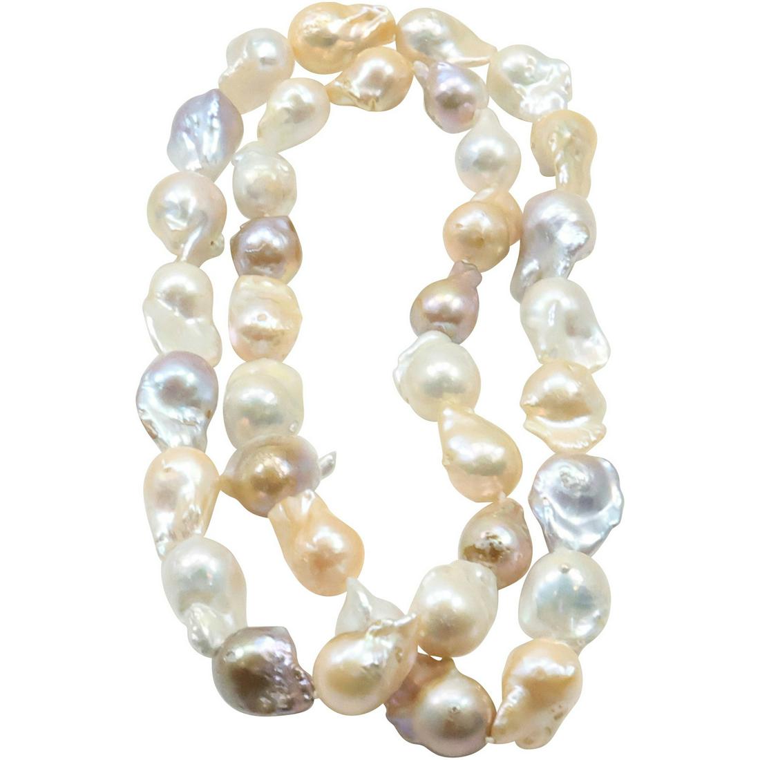 Freshwater Baroque Cultured Pearl Necklace Genuine Pearls White Body Color Silver Rose Gold Overtone: Freshwater Baroque Cultured Pearl Necklace Genuine Pearls White Body Color Silver Rose Gold Overtone. 30 inches x 1/2 inch